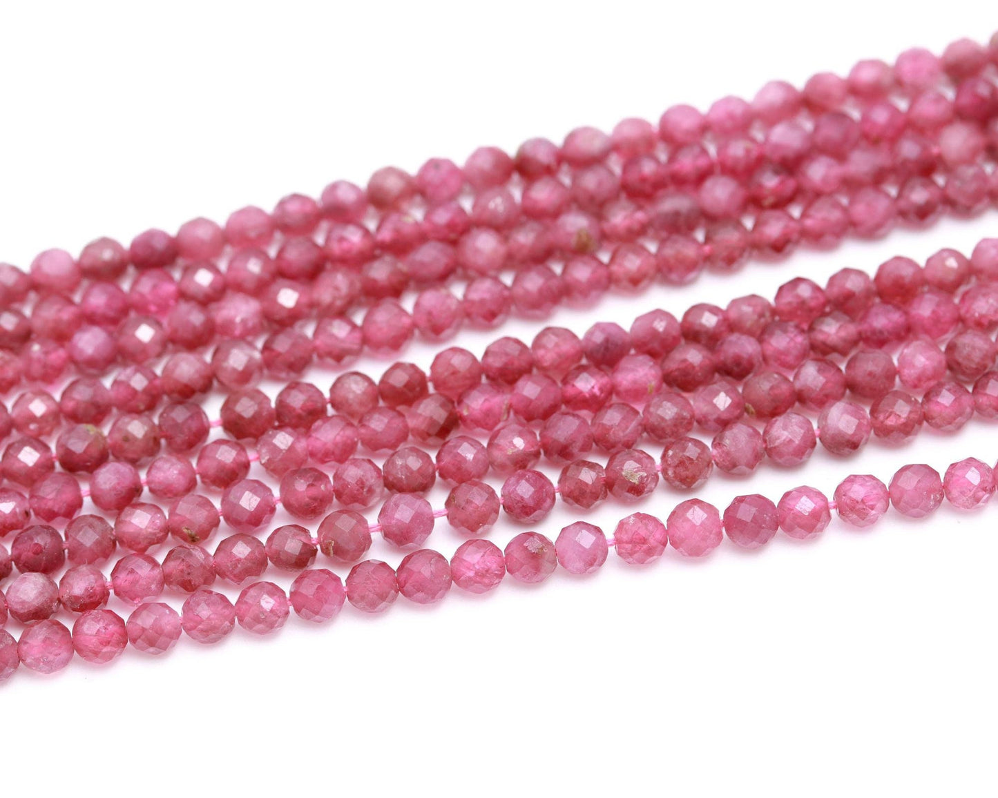 AAA Natural Pink Tourmaline Faceted Round Beads, 3.5-4 MM Pink Tourmaline Round Beads, 13" Pink Tourmaline Beads for Jewelry Making