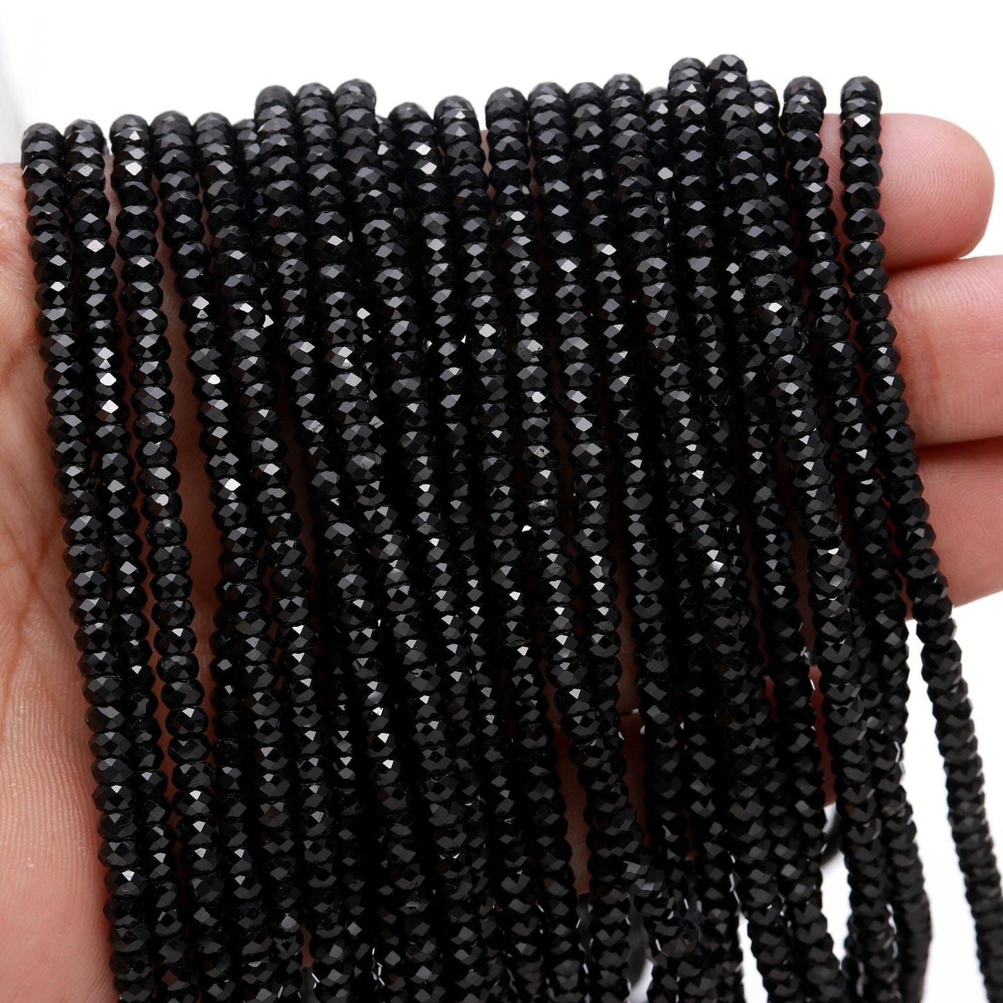 AAA Natural Black Tourmaline Faceted Rondelle Beads, 4MM Black Tourmaline Rondelle Beads, 13" Rondelle Tourmaline, Black Rondelle Beads