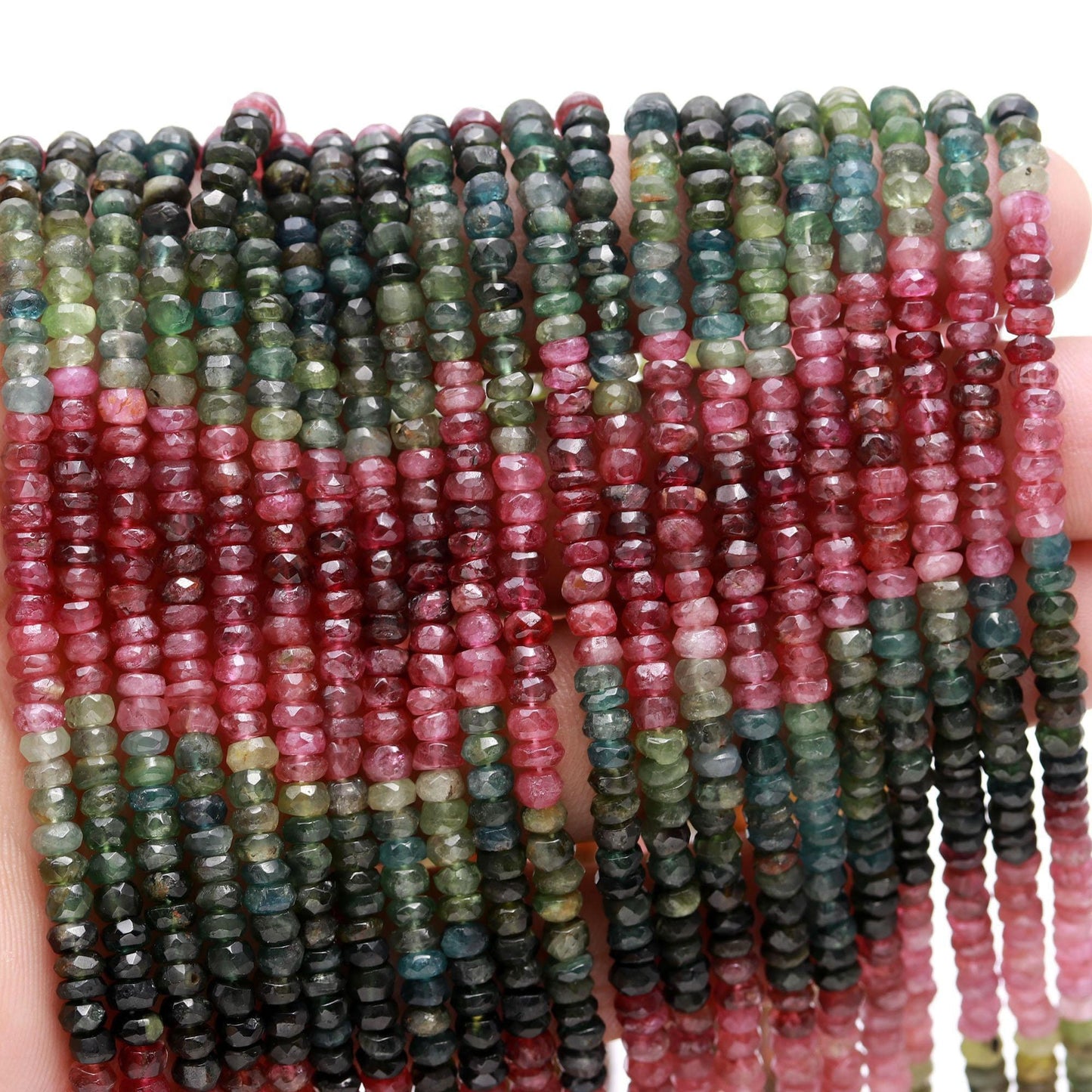 AAA Multi Tourmaline Faceted Rondelle Beads, 4-4.25 MM Tourmaline Gemstone Beads, Multi Tourmaline Rondelle Beads for Jewelry Making Craft