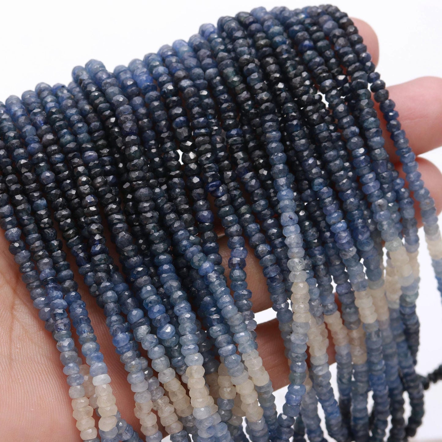 AAA Natural Blue Sapphire Faceted Rondelle Beads, 3.5-4 MM Blue Sapphire Rondelle Beads, 16" Shaded Blue Sapphire Precious Bead Necklace