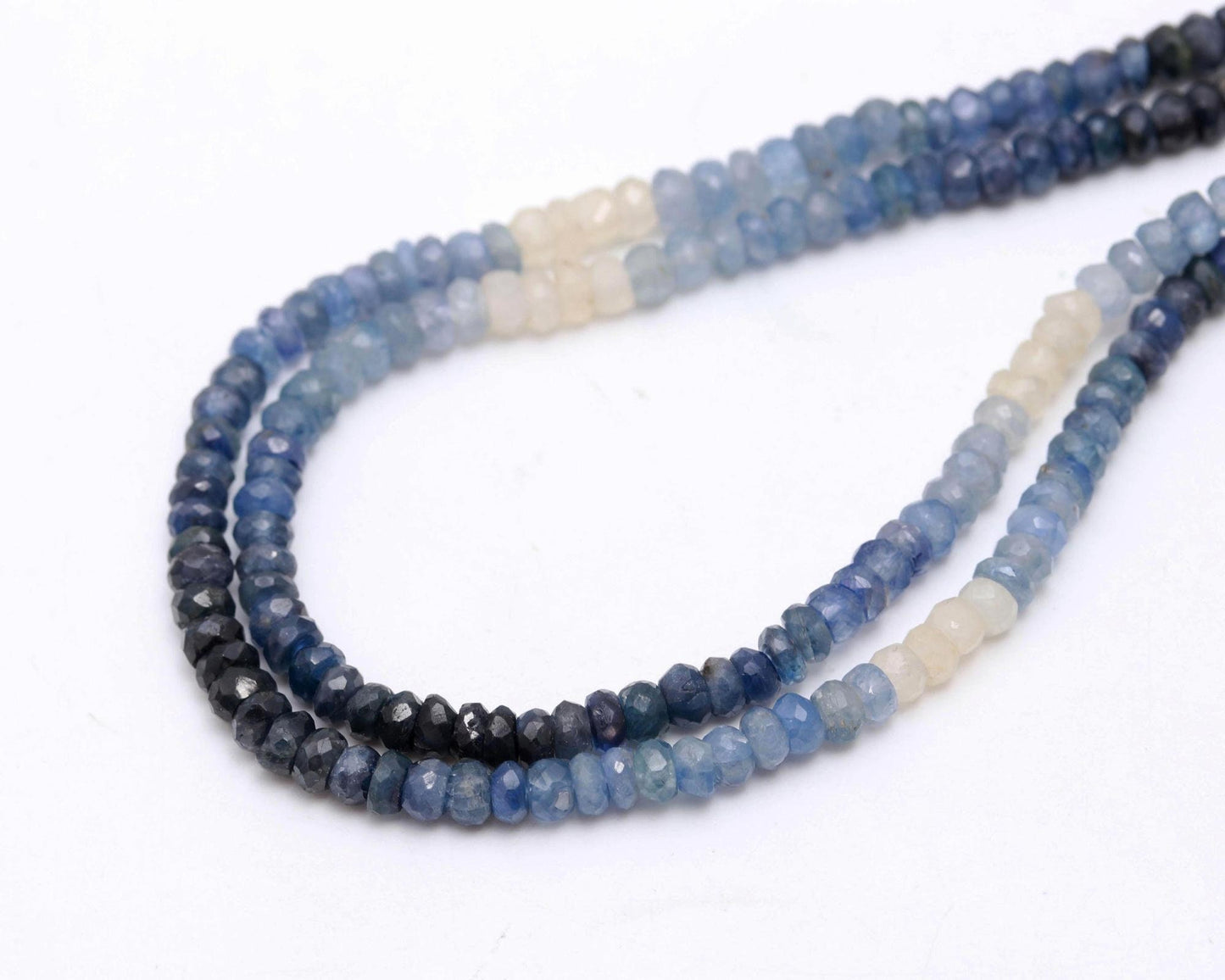 AAA Natural Blue Sapphire Faceted Rondelle Beads, 3.5-4 MM Blue Sapphire Rondelle Beads, 16" Shaded Blue Sapphire Precious Bead Necklace