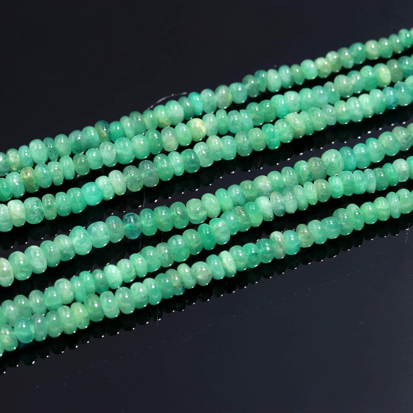 3 Strands Natural Emerald Smooth Rondelle Beads 3.5-5 MM Zambia Emerald Beryl 16-17 Inch Necklace with Adjustable Clasp Emerald Necklace