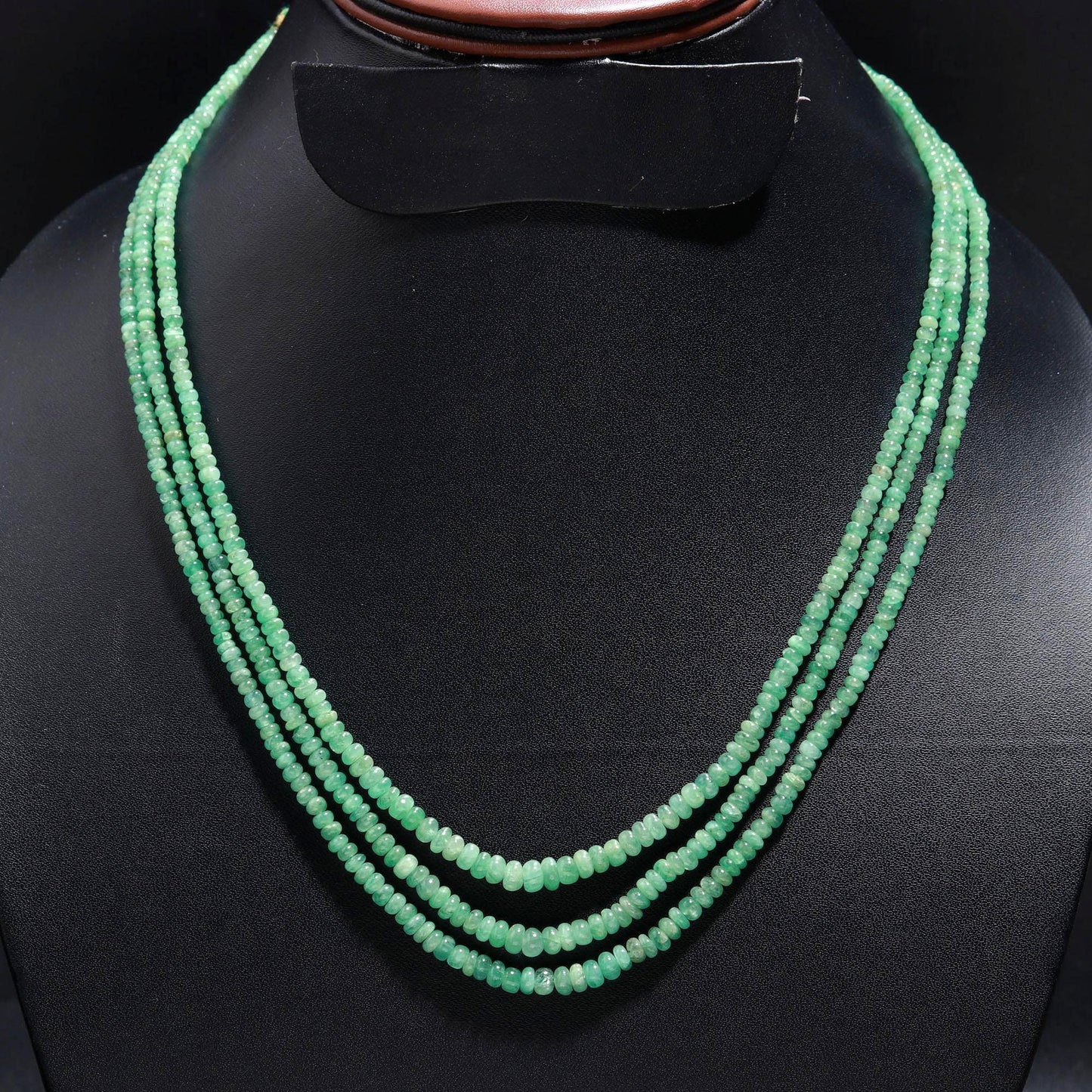 3 Strands Natural Emerald Smooth Rondelle Beads 3.5-5 MM Zambia Emerald Beryl 16-17 Inch Necklace with Adjustable Clasp Emerald Necklace
