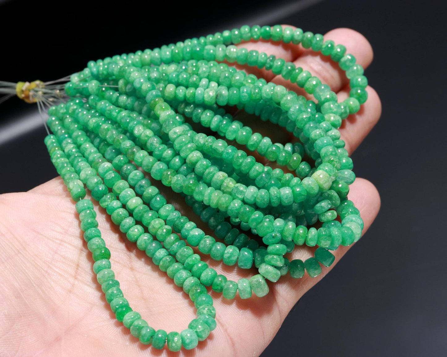 AAA Natural Russian Emerald smooth Rondelle Beads | 4-5.5 MM Emerald Rondelle beads | 7 inch Rondelle Emerald bracelet