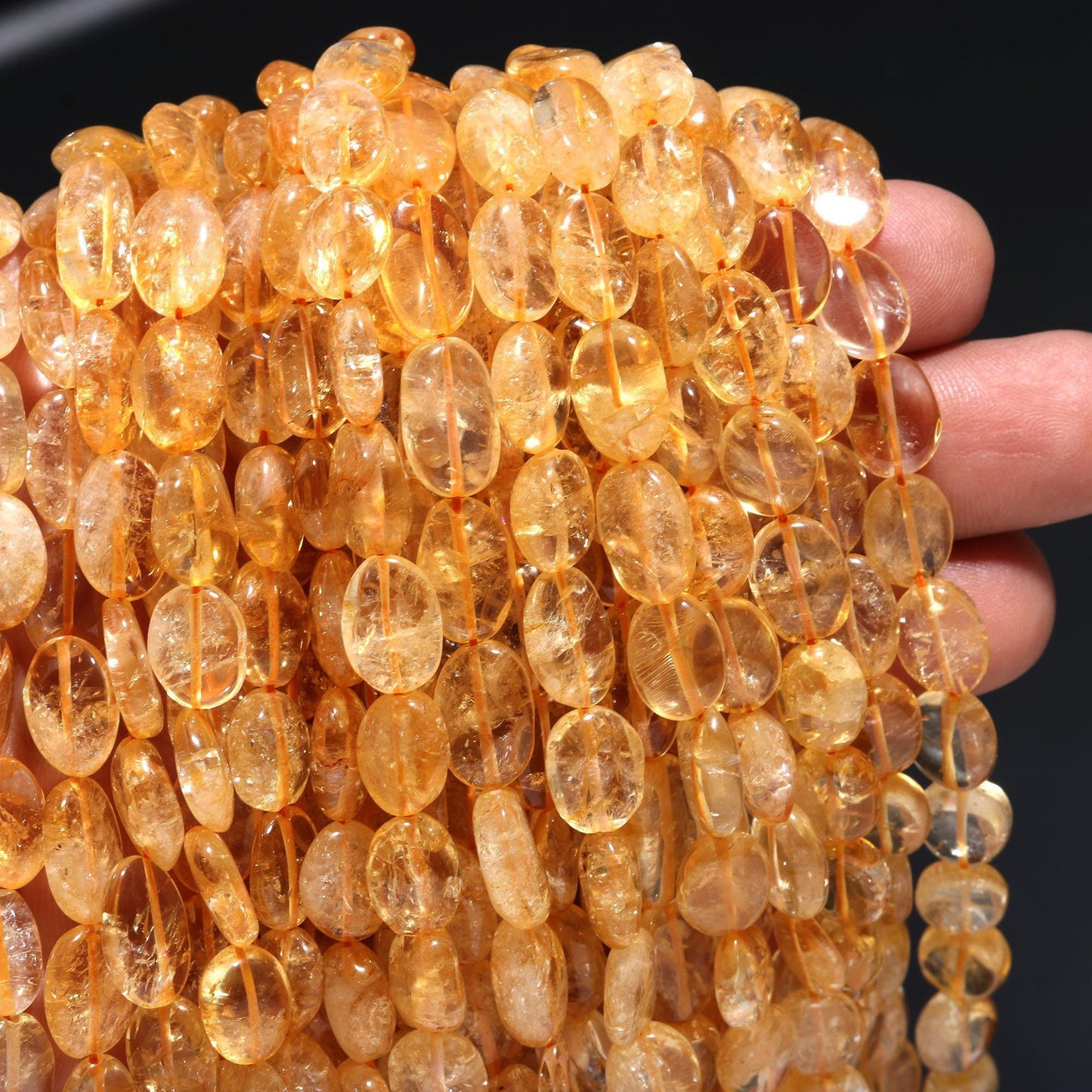 5 Strand Natural Citrine Smooth Oval Beads, 7x10-8x12 MM Citrine Oval Beads, 13 inch Golden Citrine Plain Oval Bead for Jewelry Necklace