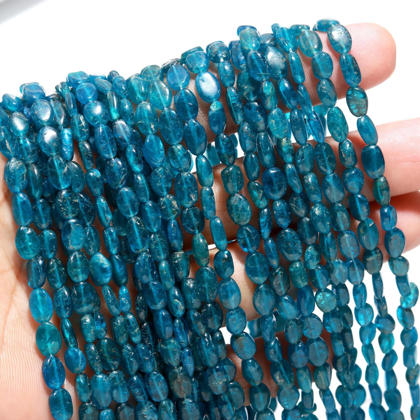 Natural Neon Apatite Smooth Oval Beads, Neon Apatite 4x6 - 5x7 MM Oval Beads, 13" Apatite Beads Strand