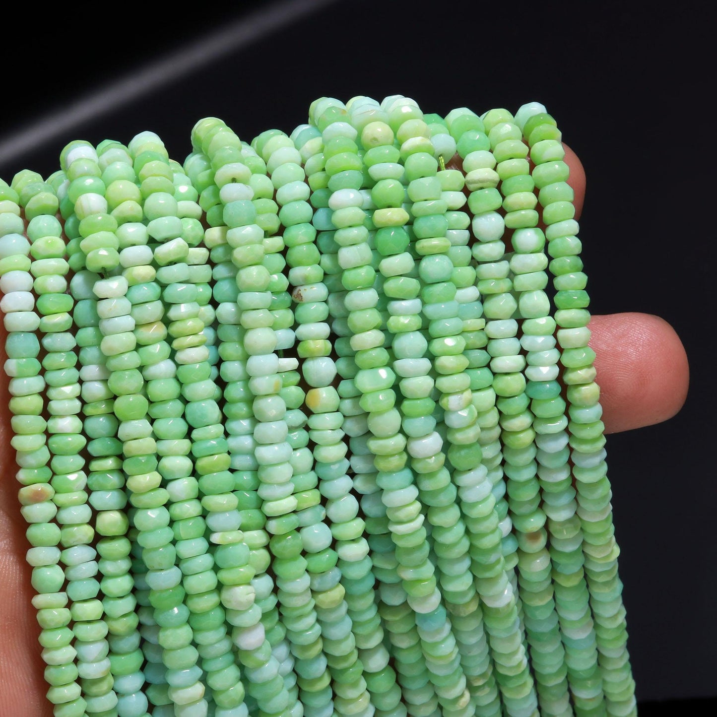 Green Opal Faceted Rondelle Beads 4.5-5 MM Green Opal Rondelle Beads Natural Opal Rondelle Gemstone Beads for Jewelry Making & Reselling