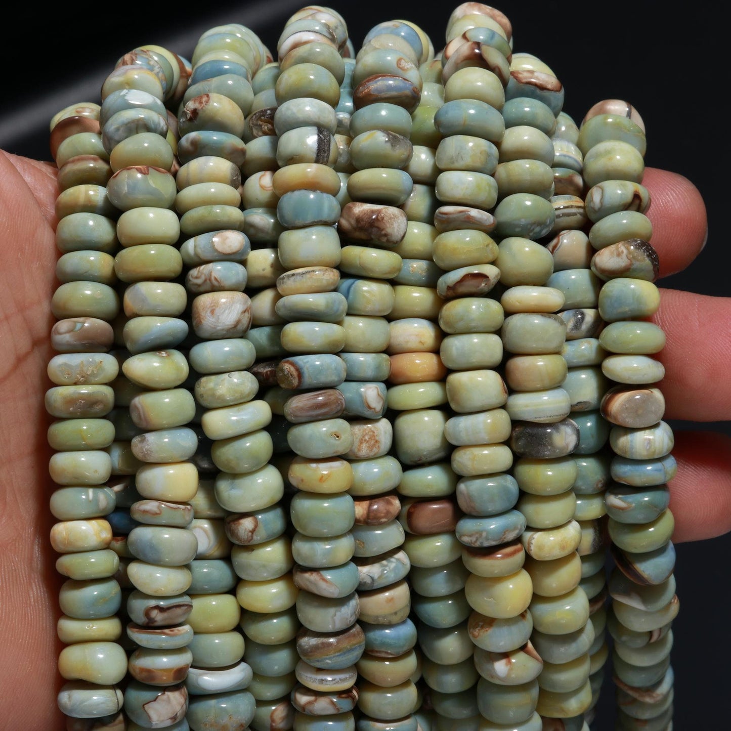 Cat's Eye Opal Smooth 8-9 MM Rondelle Beads Green Dot Plain Rondelle Opal Beads Smooth Opal Beads for Jewelry Necklace Bracelet Making Craft