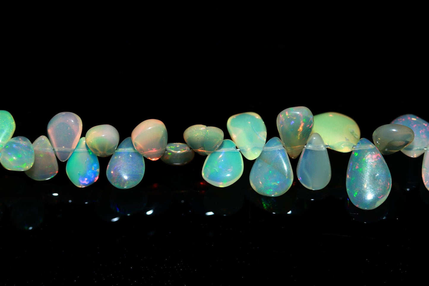 Natural Fire Ethiopian Opal Smooth Pear Shape Beads Flashy Ethiopian Opal AAA+ Quality 8" Ethiopian Opal Beads for Designer Jewelry Making