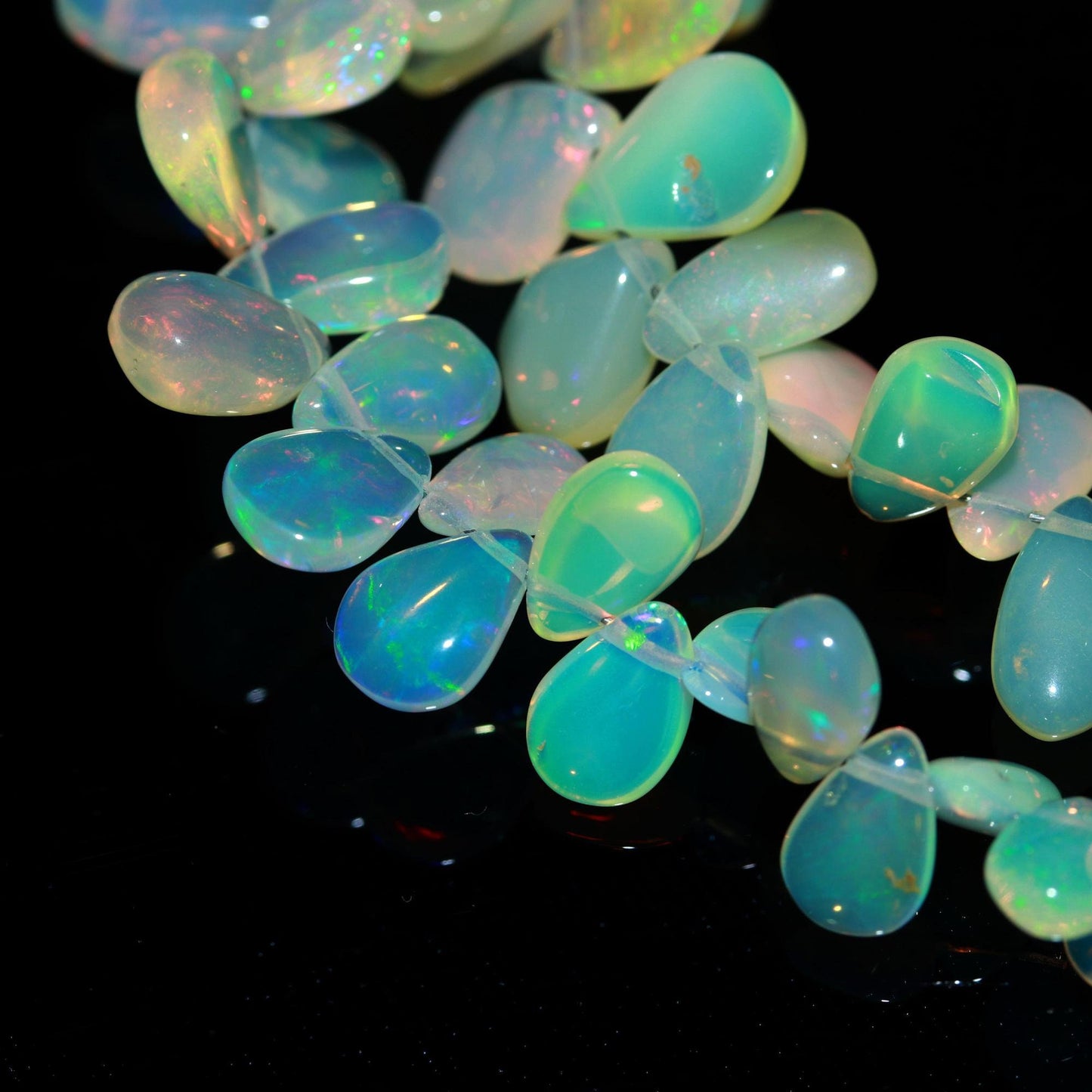 Natural Fire Ethiopian Opal Smooth Pear Shape Beads Flashy Ethiopian Opal AAA+ Quality 8" Ethiopian Opal Beads for Designer Jewelry Making
