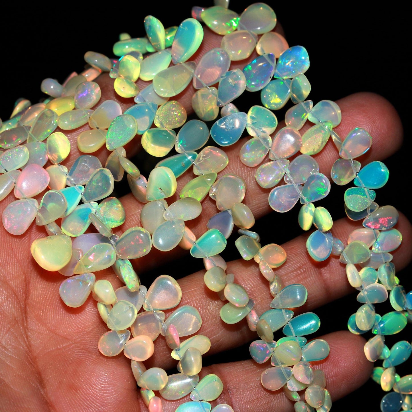 Natural Fire Ethiopian Opal Smooth Pear Shape Beads Flashy Ethiopian Opal AAA+ Quality 8" Ethiopian Opal Beads for Designer Jewelry Making