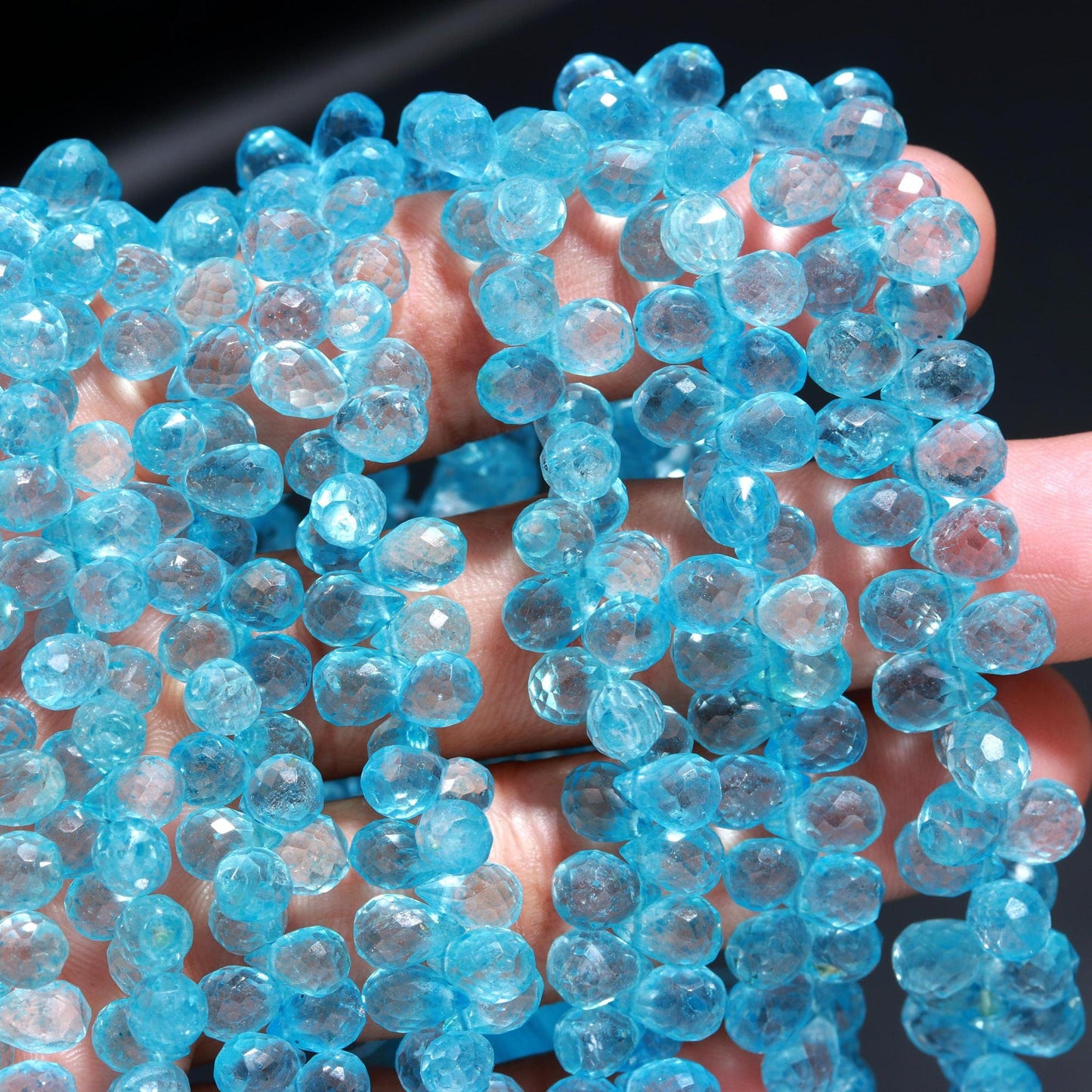 Swiss Blue Topaz Faceted Tear Drop Beads 8" Sky Blue Topaz Beads AAA+ Blue Topaz Tear Shape Beads for Handmade Designer Jewelry Making Craft