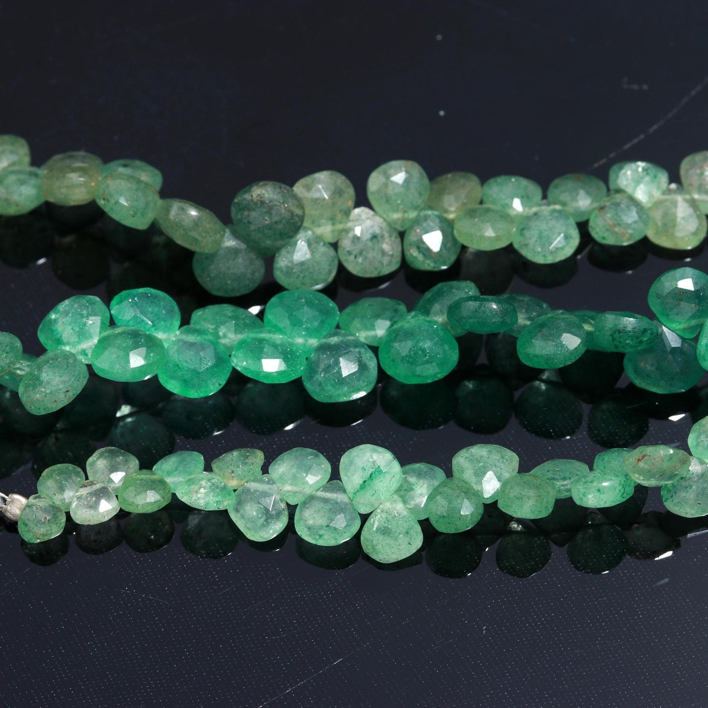 Natural Strawberry Faceted Heart Shape Beads 6-7 MM Green Strawberry Heart Shape Briolettes Beads 8 Inch Green Strawberry for Jewelry Making