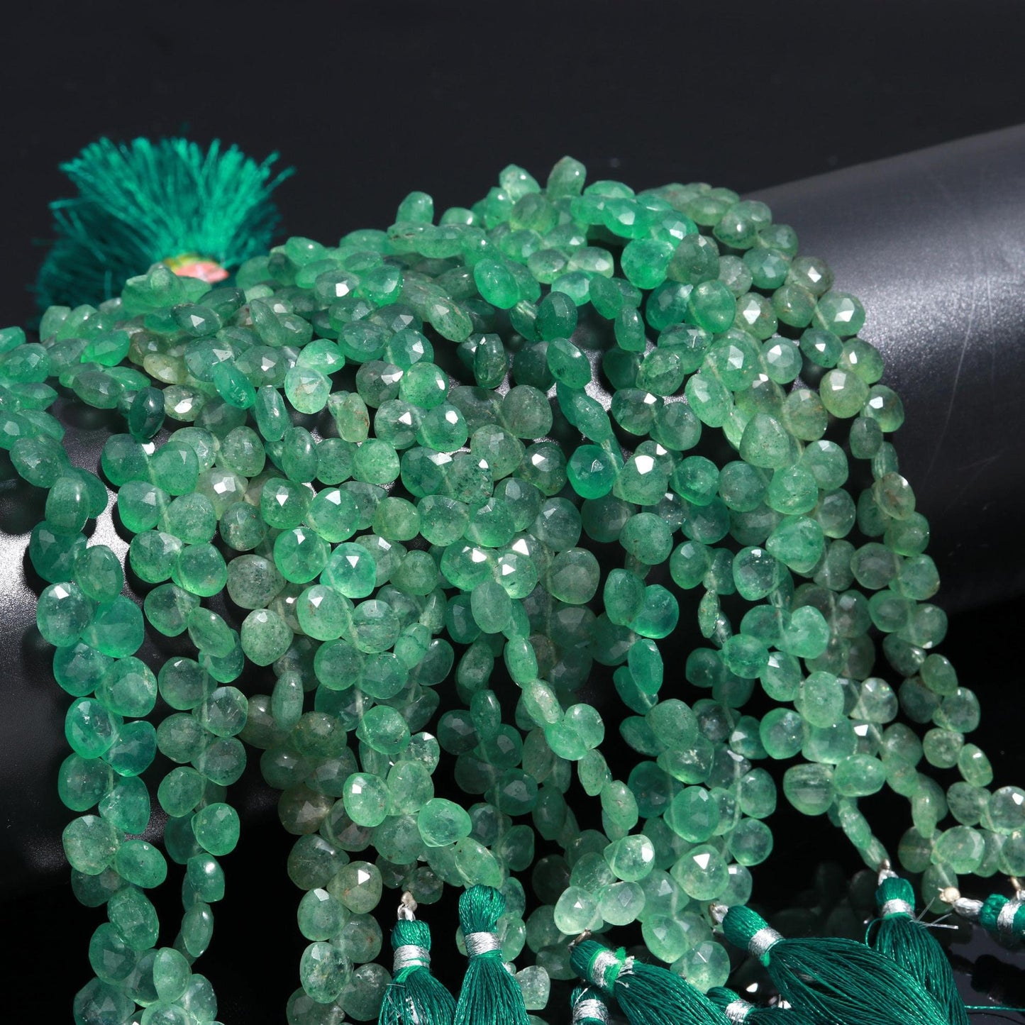 Natural Strawberry Faceted Heart Shape Beads 6-7 MM Green Strawberry Heart Shape Briolettes Beads 8 Inch Green Strawberry for Jewelry Making