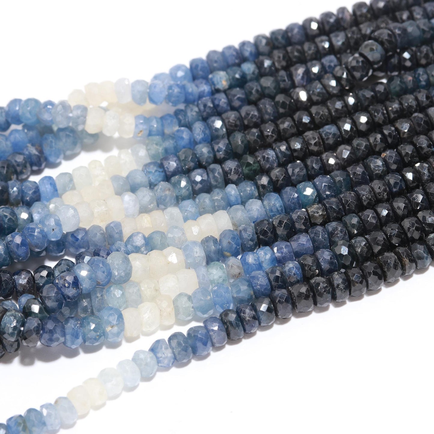 AAA Natural Shaded Blue Sapphire Faceted Rondelle Beads, 5MM Blue Sapphire Rondelle Beads, 16" Shaded Blue Sapphire Beads for Jewelry