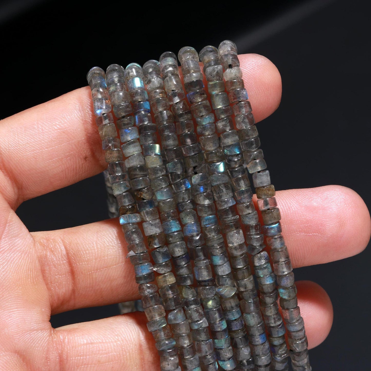 Natural Labradorite Heishi Washer Beads Labradorite Heishi Washer Beads AAA Quality 16 Inch Heishi Labradorite Beads Black Moonstone Washer