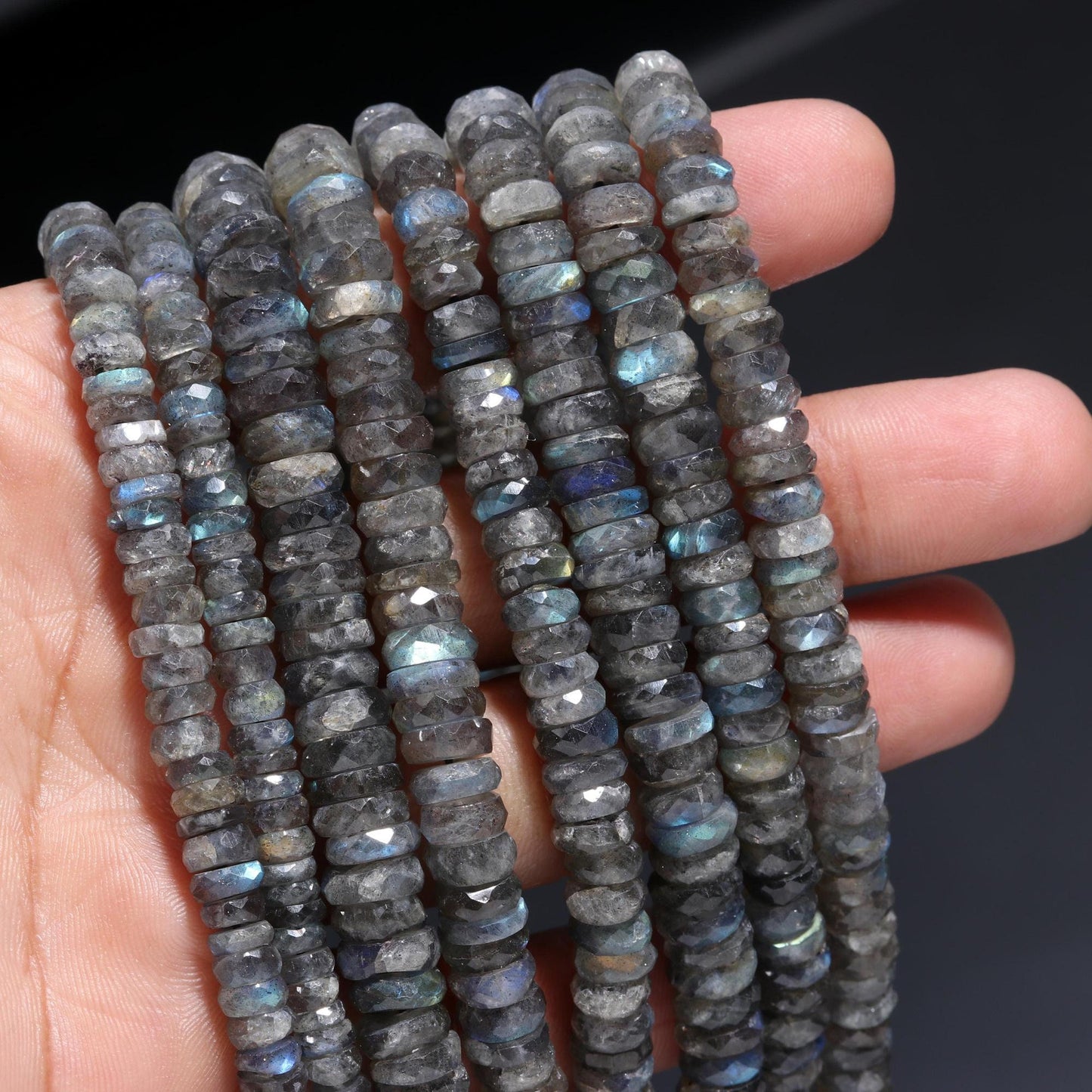 Labradorite Faceted Washer Beads Natural Labradorite Faceted Washer Beads AAA Quality 16 Inch Washer Labradorite Beads Black Moonstone Beads
