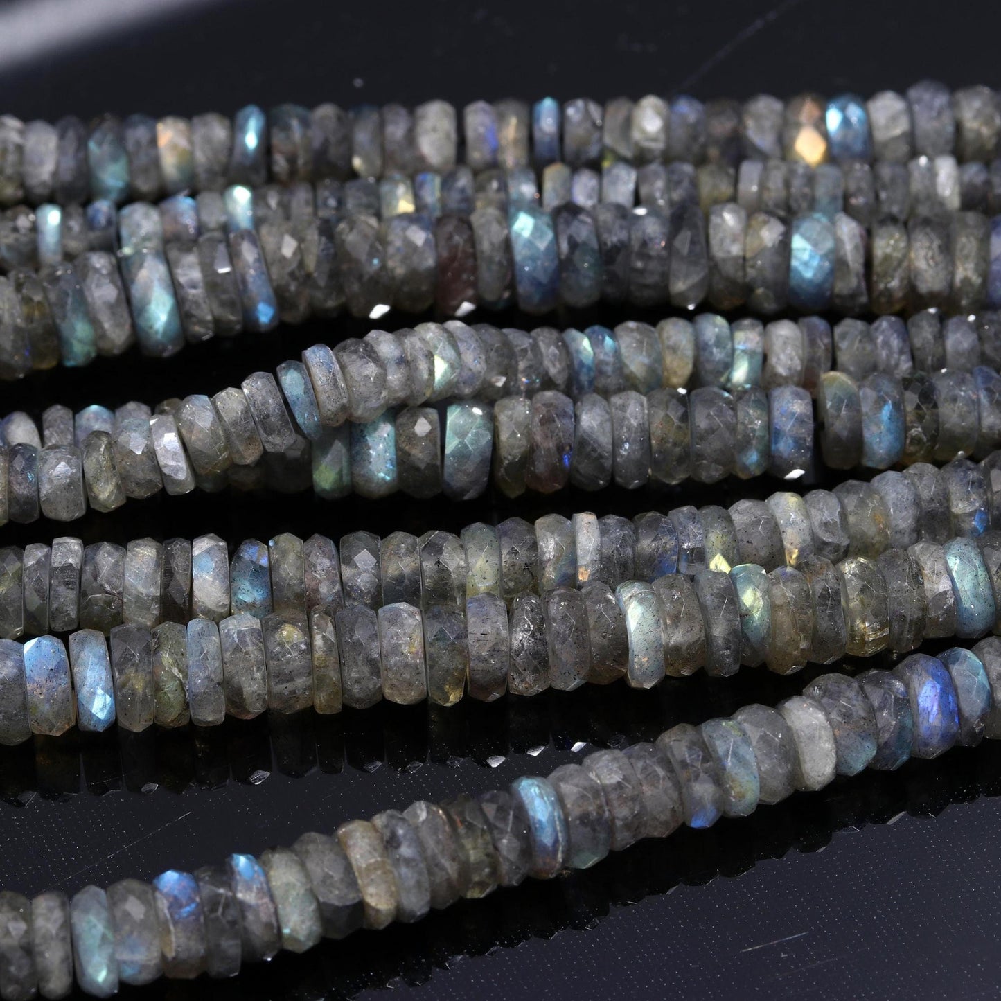Labradorite Faceted Washer Beads Natural Labradorite Faceted Washer Beads AAA Quality 16 Inch Washer Labradorite Beads Black Moonstone Beads