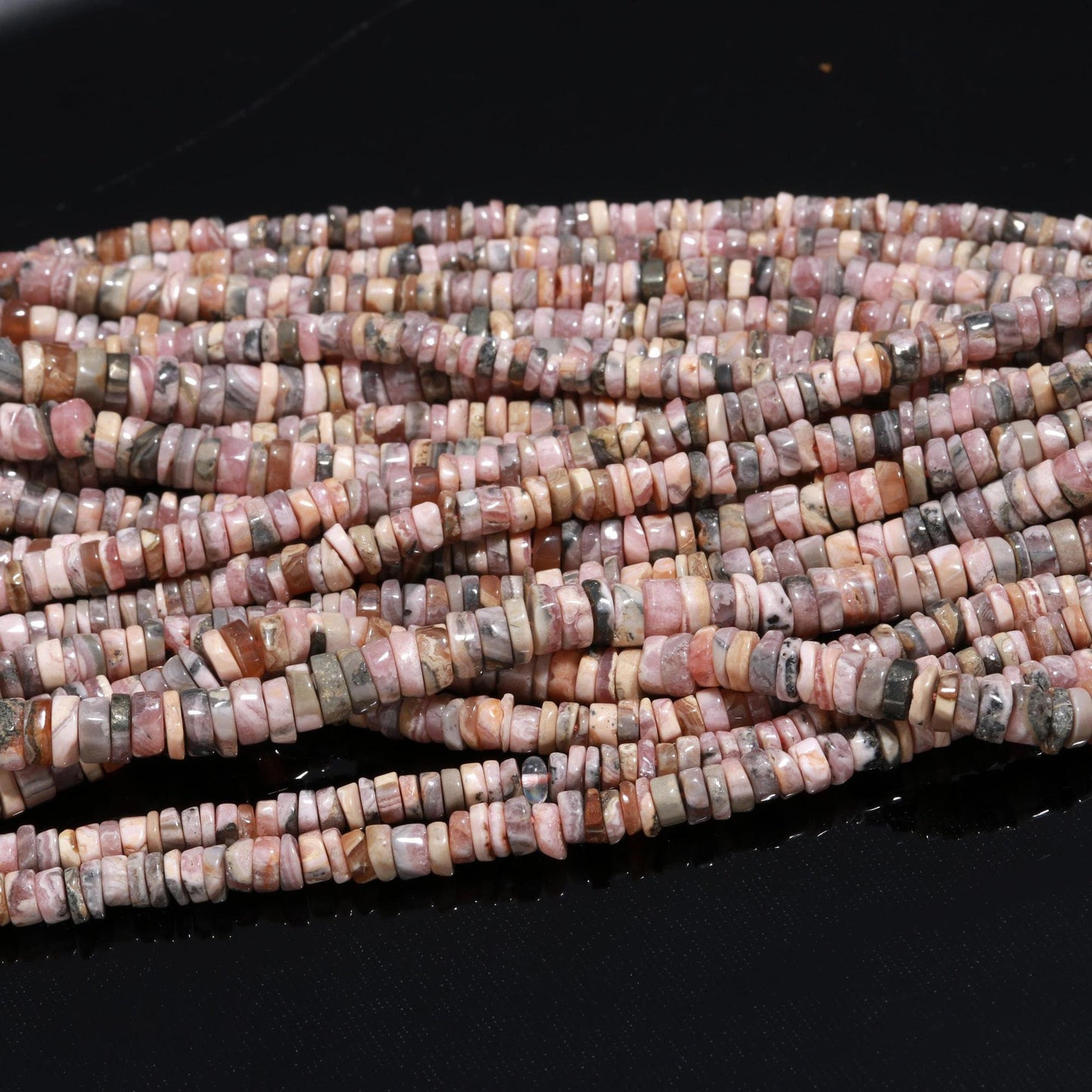AAA Natural Rhodochrosite Heishi Washer Beads, Pink Rhodochrosite Heishi Tyer Beads, 16” Rhodochrosite Wheel Gemstone Beads Jewelry Making