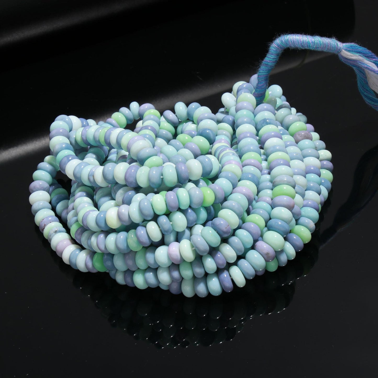 Multi Color Opal Smooth Rondelle Beads Blue Sky Blue Green Mix Opal 8-9 MM Rondelle Gemstone Bead for Jewelry Necklace Bracelet Making Craft