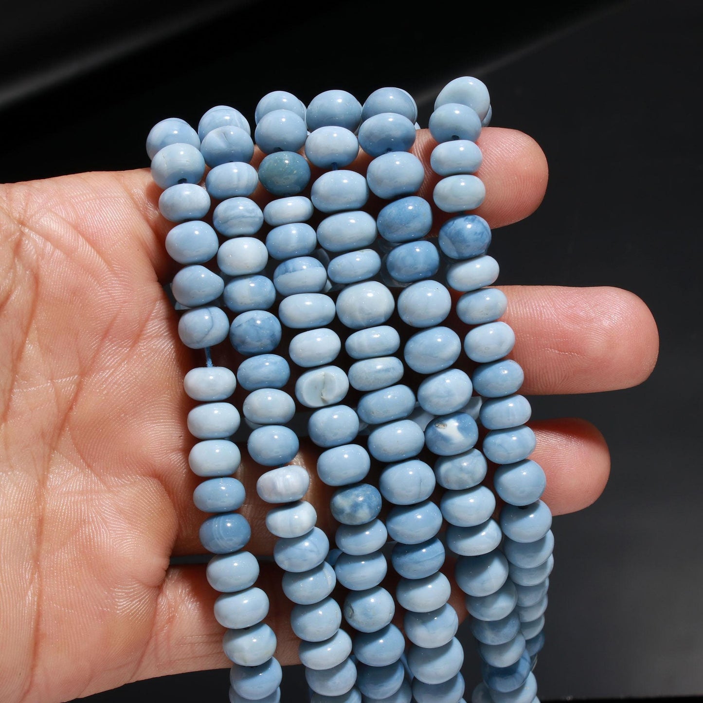 Grey Blue Opal Smooth Rondelle Beads Shaded Grey Blue Opal Rondelle 8-9 MM Gemstone Bead for Handmade Jewelry Necklace Bracelet Making Craft