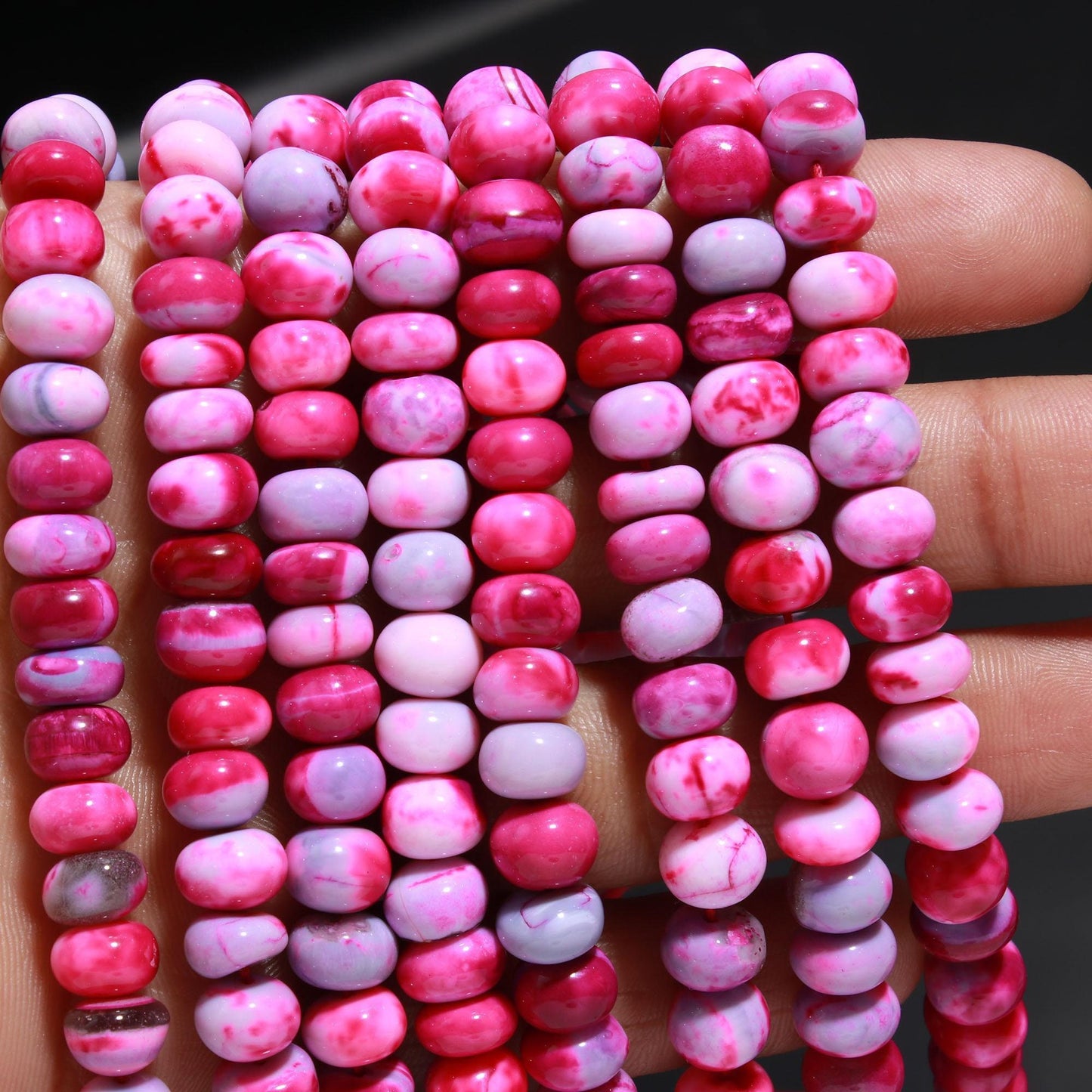 Pink Purple Dot Opal Smooth Rondelle 8-9 MM Gemstone Beads Smooth Opal for Handmade Designer Jewelry Necklace Bracelet Making & Reselling