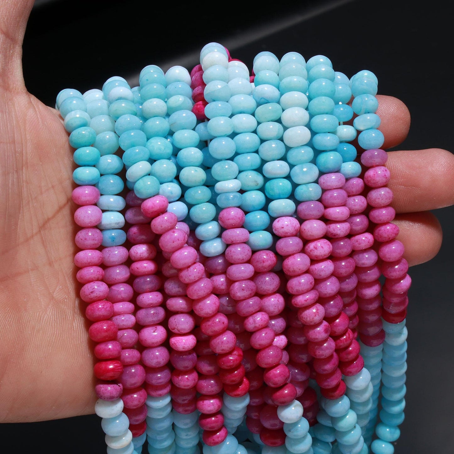 Pink Blue Color Opal Smooth Beads 7 MM Opal Smooth Rondelle Gemstone Beads for Designer Jewelry Necklace Bracelet Making Craft & Reselling