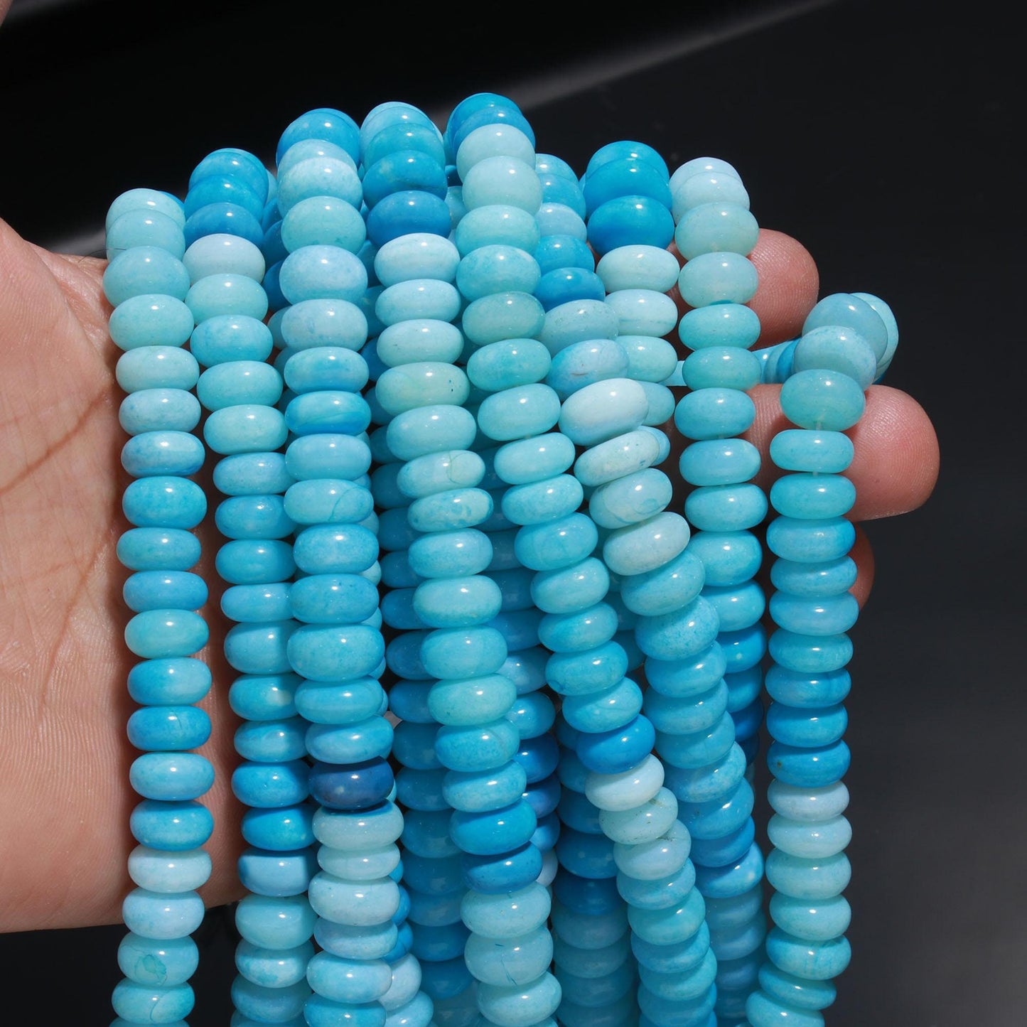 Shaded Blue Color Opal Smooth Rondelle Gemstone 10 MM Beads for Handmade Designer Jewelry Necklace Bracelet Making Craft & Reselling