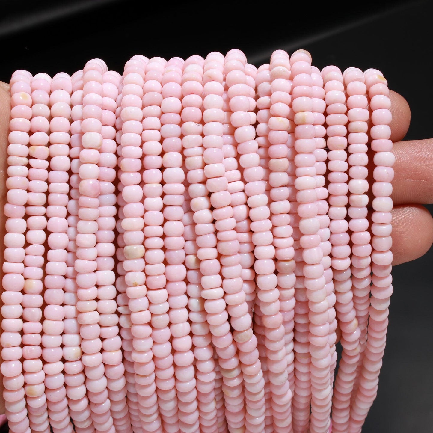 Pink Opal Smooth Rondelle Beads 5 MM Baby Pink Opal Plain Rondelle Beads for Jewelry Necklace Bracelet Making, Natural Opal Rondelle Beads