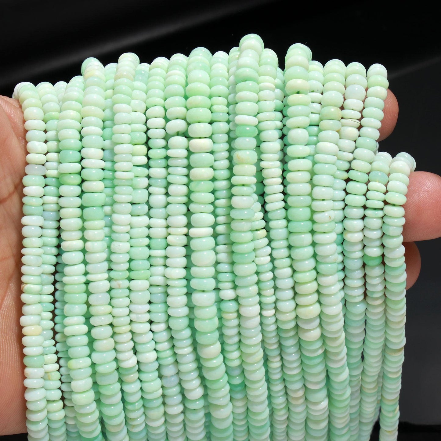 3 Strands Green Opal Rondelle Beads 5 MM Light Green Opal Smooth Rondelle Gemstone Beads for Designer Handmade Jewelry Making & Reselling