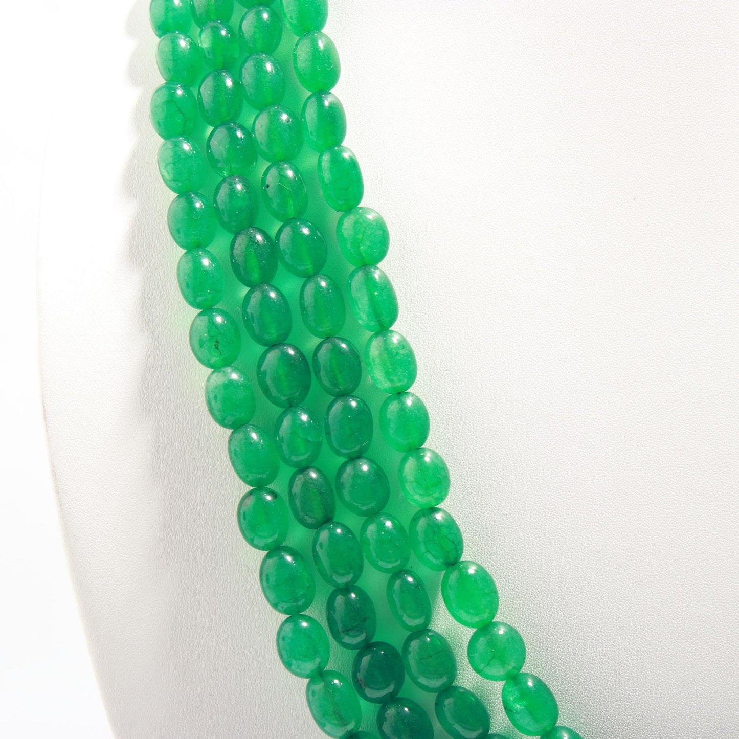 4 Strands Emerald Quartz Smooth Oval Beads 6X8 MM - 8x11 MM Quartz Beads 18-21 Inch Emerald Quartz Jewelry Necklace with Drawstring Clasp