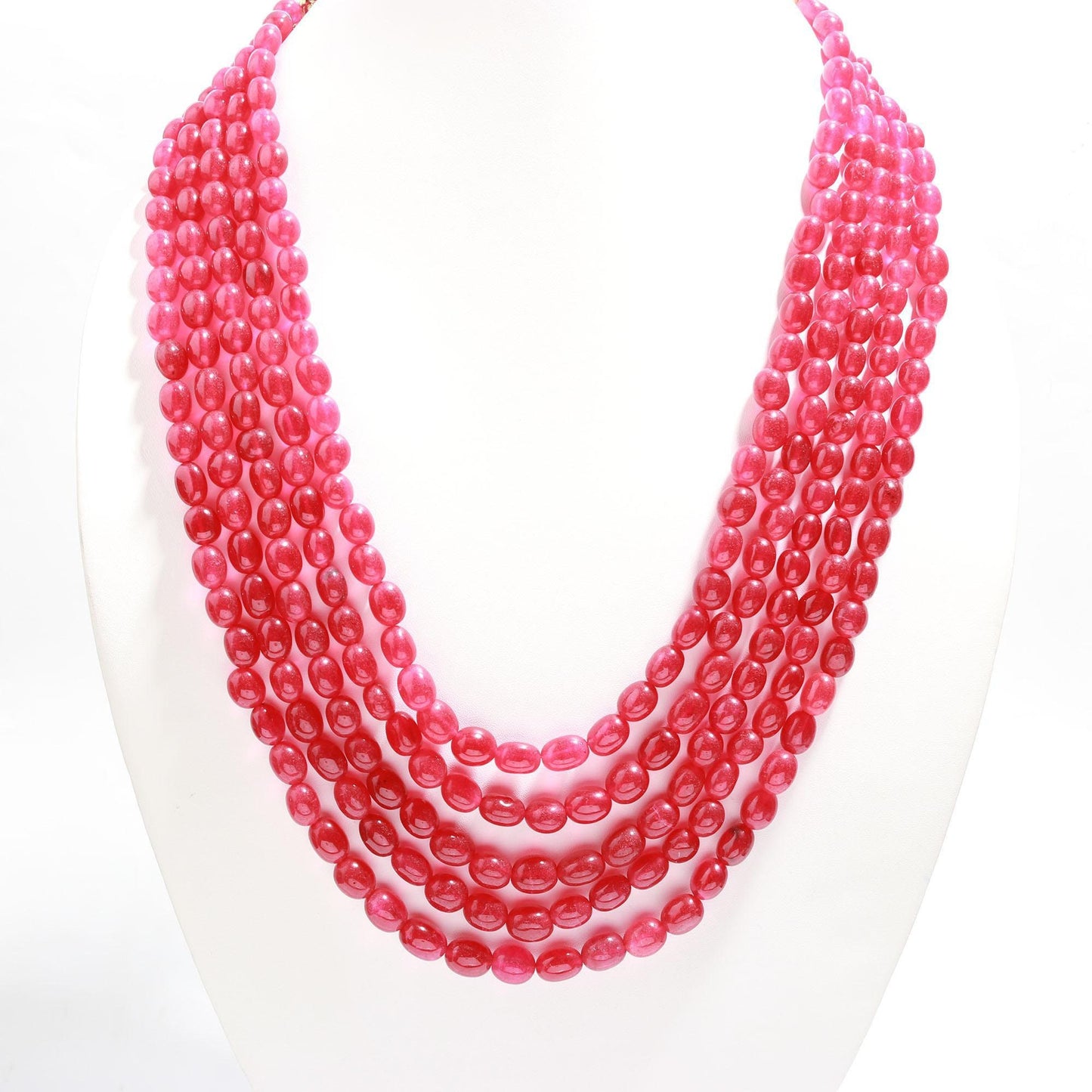 5 Strands Ruby Quartz Smooth Oval Beads, 6X8 MM - 8x11 MM Ruby Quartz Beads Necklace, 18-22 Inch Ruby Quartz Necklace with Drawstring Clasp
