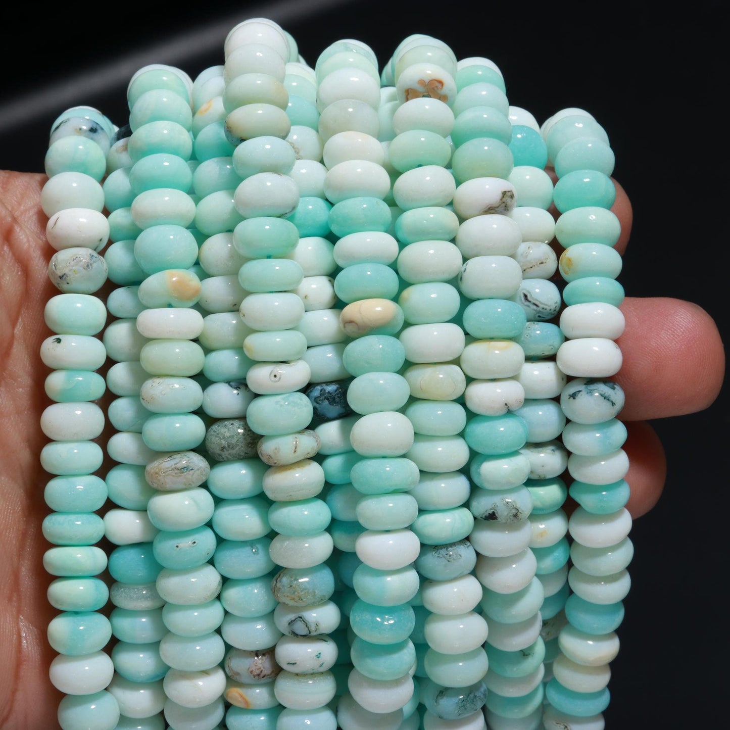 Sky Blue Opal Smooth Rondelle Beads Sky Blue Opal Rondelle 8-9 MM Gemstone Beads for Handmade Designer Jewelry Necklace Bracelet Making
