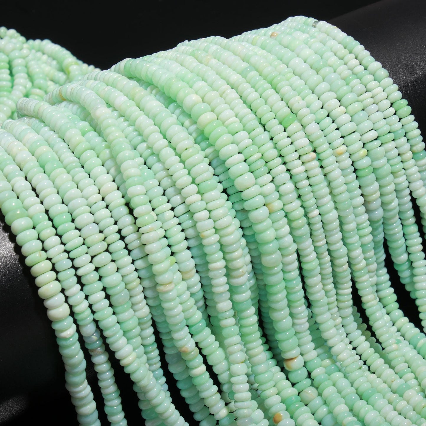 3 Strands Green Opal Rondelle Beads 5 MM Light Green Opal Smooth Rondelle Gemstone Beads for Designer Handmade Jewelry Making & Reselling