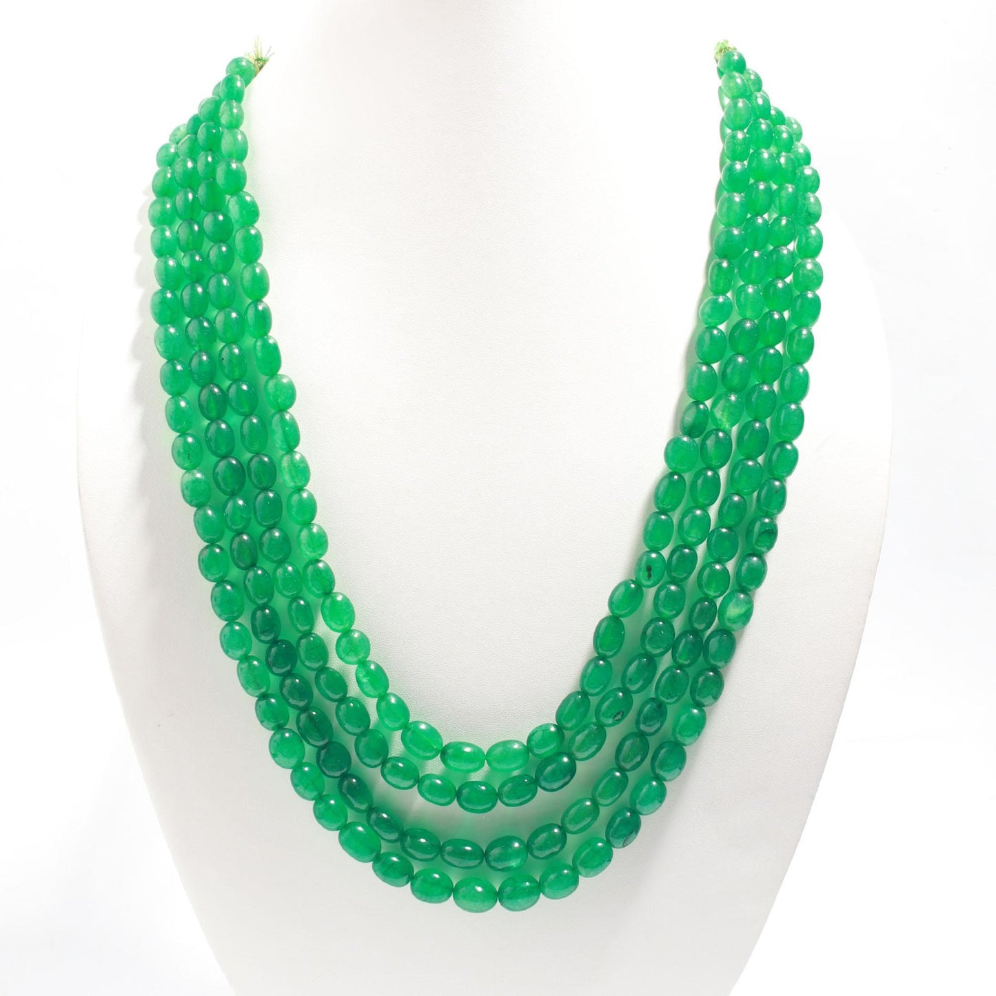 4 Strands Emerald Quartz Smooth Oval Beads 6X8 MM - 8x11 MM Quartz Beads 18-21 Inch Emerald Quartz Jewelry Necklace with Drawstring Clasp