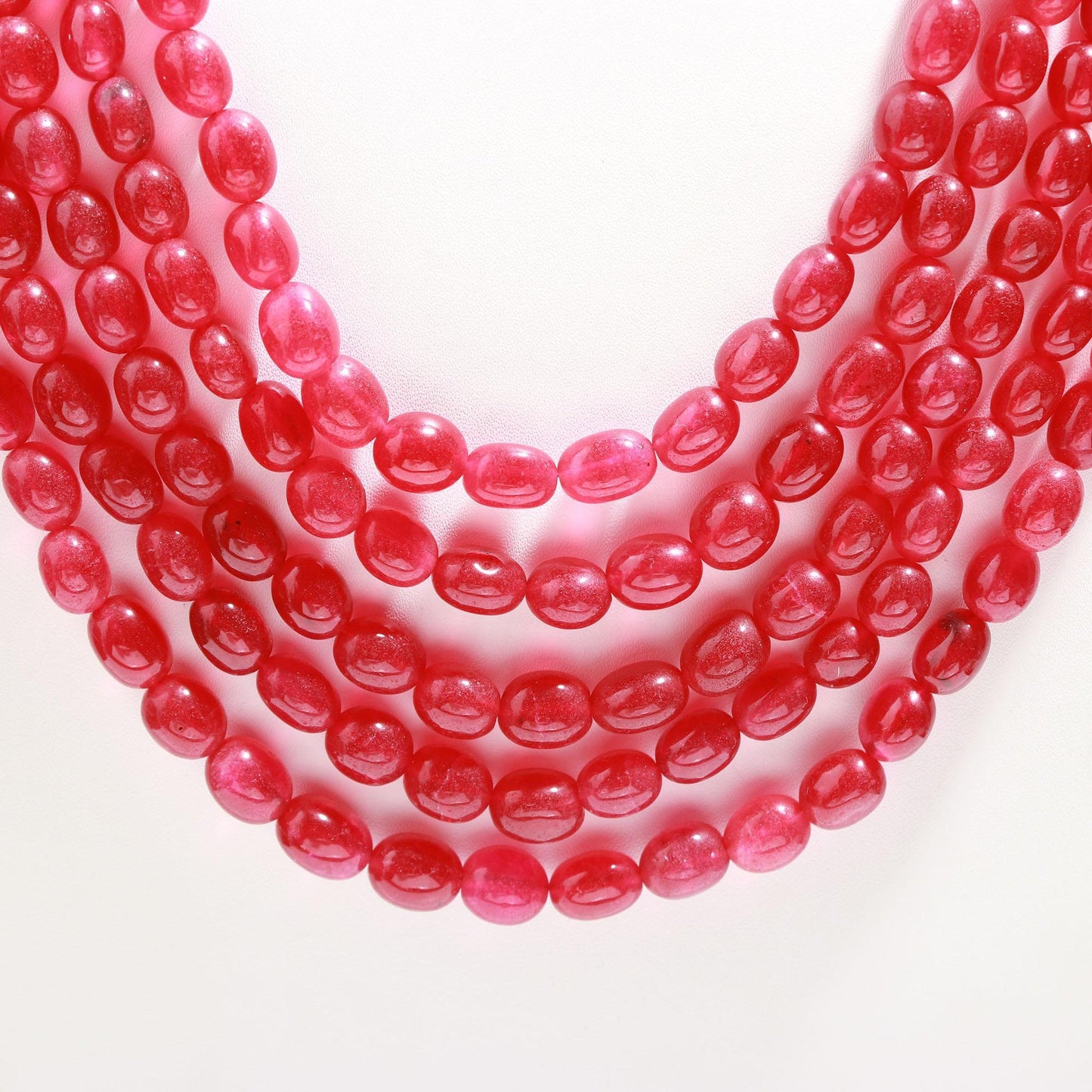 5 Strands Ruby Quartz Smooth Oval Beads, 6X8 MM - 8x11 MM Ruby Quartz Beads Necklace, 18-22 Inch Ruby Quartz Necklace with Drawstring Clasp