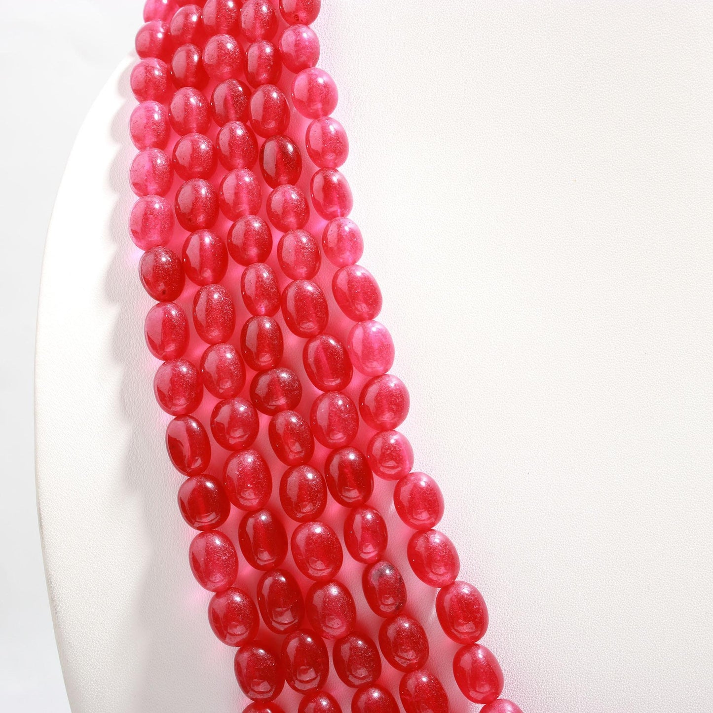 5 Strands Ruby Quartz Smooth Oval Beads, 6X8 MM - 8x11 MM Ruby Quartz Beads Necklace, 18-22 Inch Ruby Quartz Necklace with Drawstring Clasp