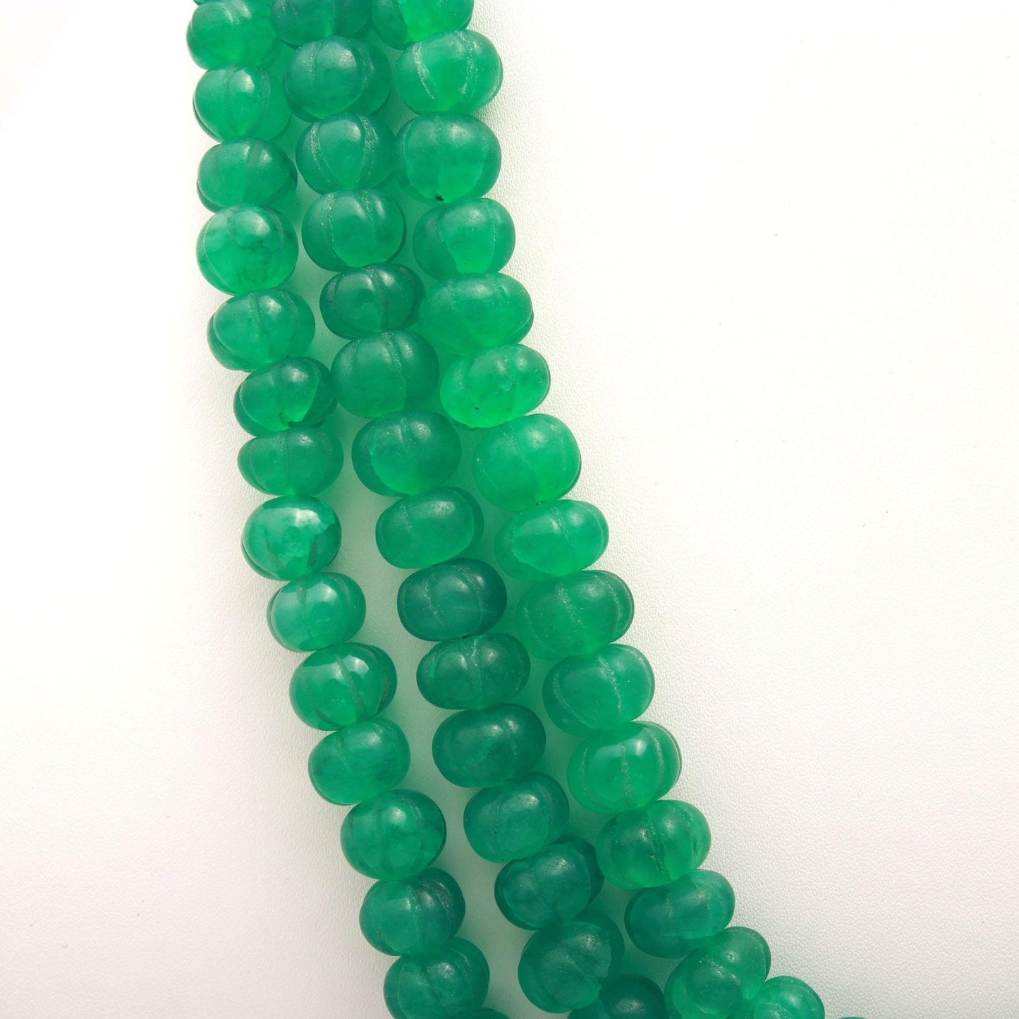 Emerald Quartz Pumpkin Beads 7 & 8 MM Hand Carved Watermelon Beads 16" Strand Green Pumpkin Shape Beads for Handmade Designer Jewelry Making