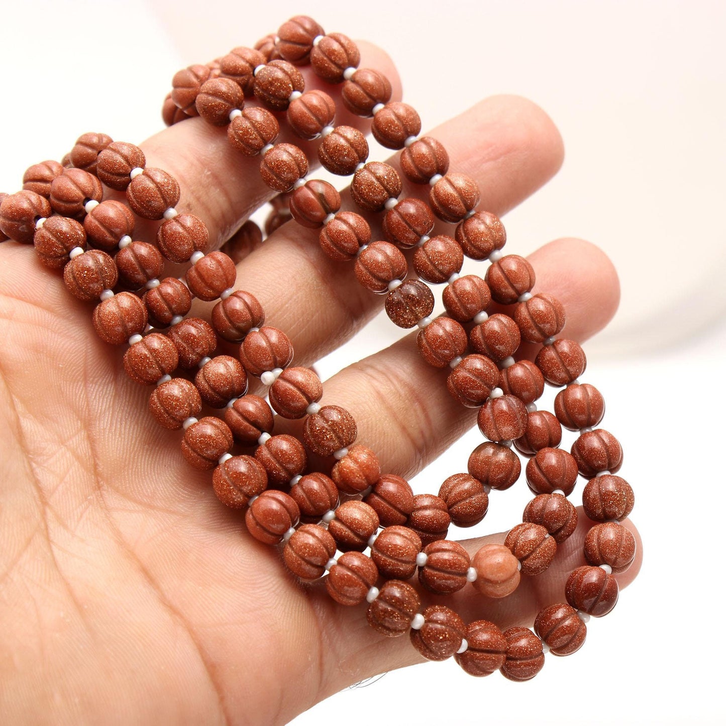 3 Strands Red Jasper Necklace Natural Red Jasper Beads Red Jasper Pumpkin Shape Necklace 6x7 MM for Designer Jewelry with Drawstring Clasp