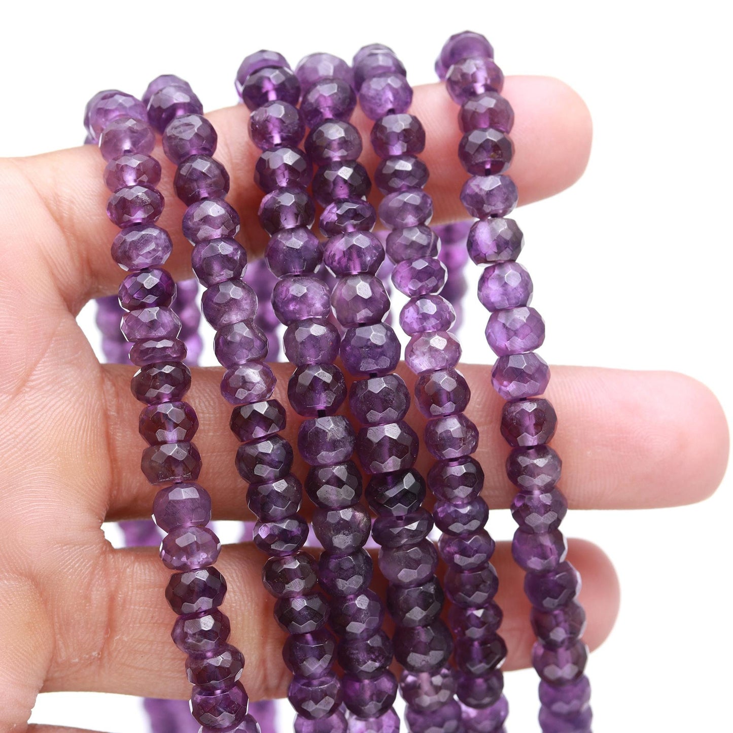 AAA Natural Amethyst Faceted Rondelle Beads 6-7MM Amethyst Gemstone Beads | Amethyst Rondelle Beads Strand