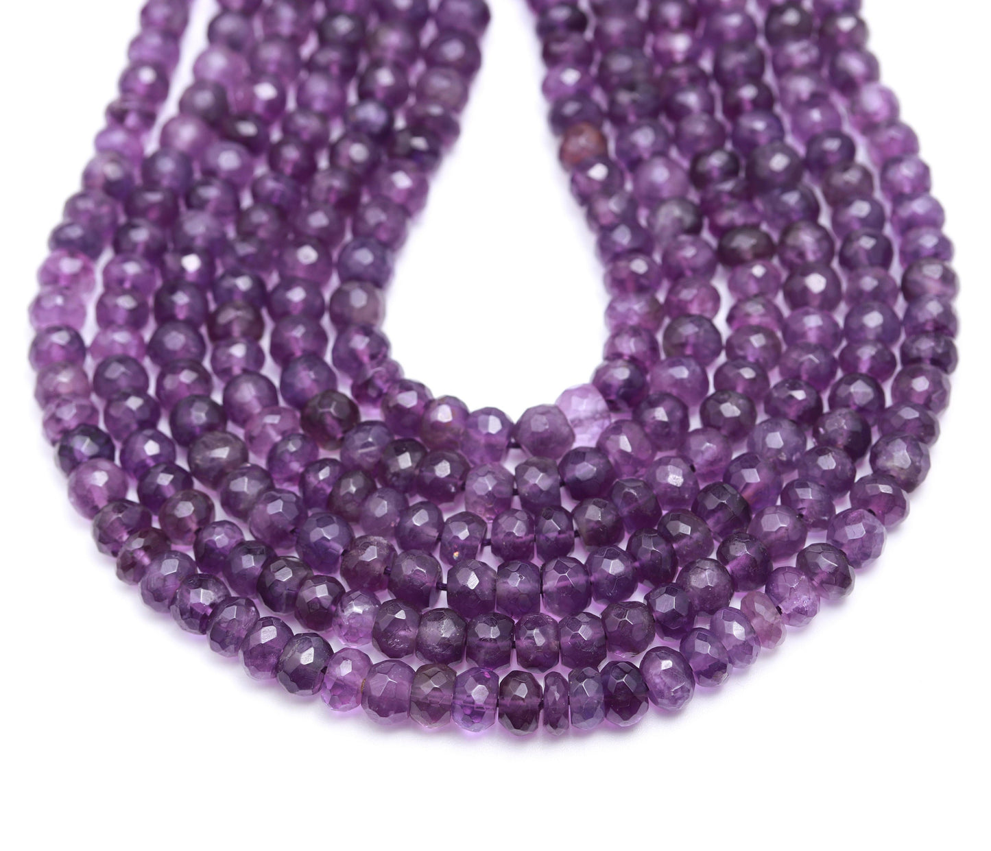 AAA Natural Amethyst Faceted Rondelle Beads 6-7MM Amethyst Gemstone Beads | Amethyst Rondelle Beads Strand