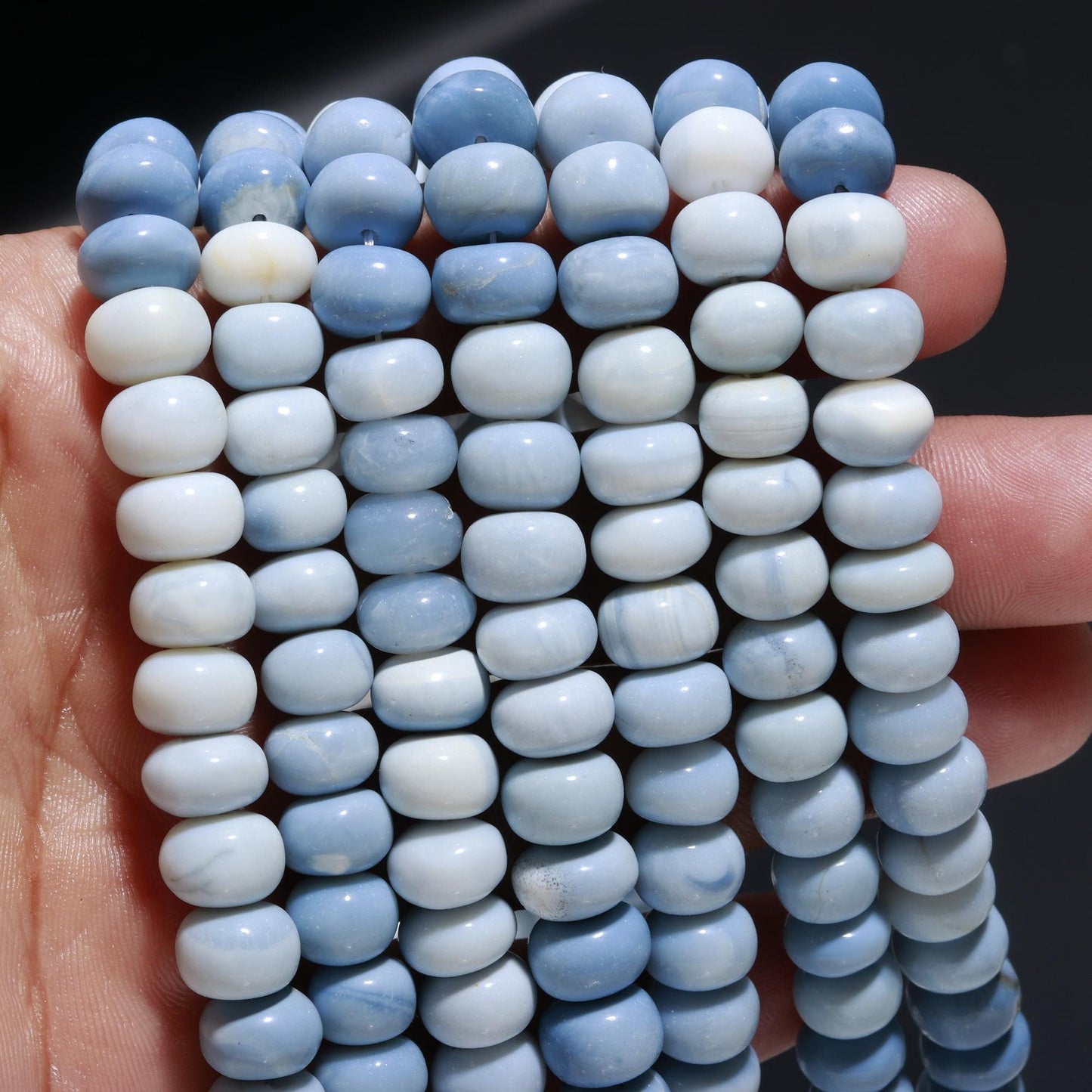 Blue Grey Smooth Beads Blue Grey Shaded Opal Smooth Rondelle Beads 9-10 MM Gemstone Smooth Beads for Handmade Jewelry Necklace Making Craft