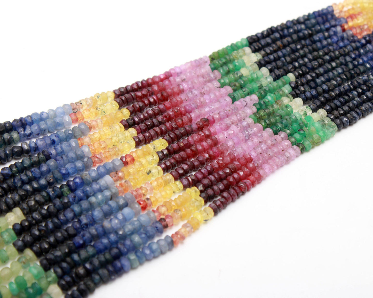 Multi Precious Faceted Rondelle 3-4 MM Natural Multi Precious Rondelle Ruby Emerald Sapphire Beads 16" String for Designer Jewelry Craft