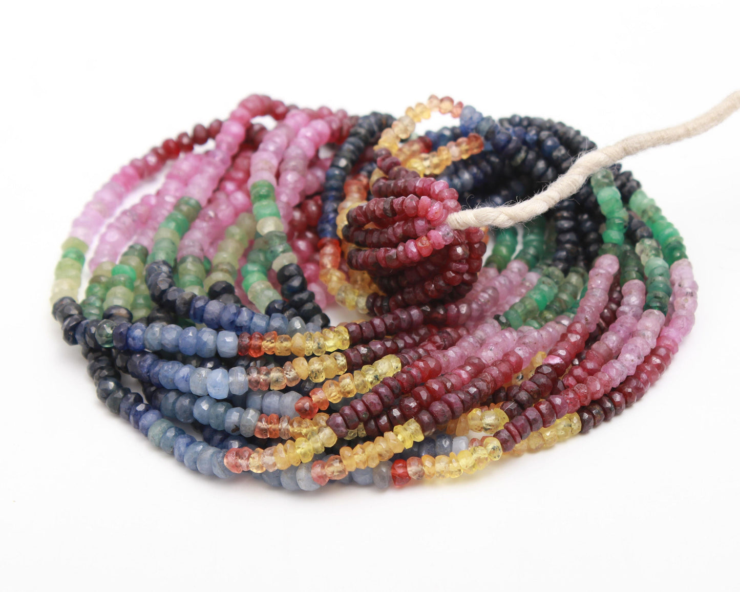 Multi Precious Faceted Rondelle 3-4 MM Natural Multi Precious Rondelle Ruby Emerald Sapphire Beads 16" String for Designer Jewelry Craft