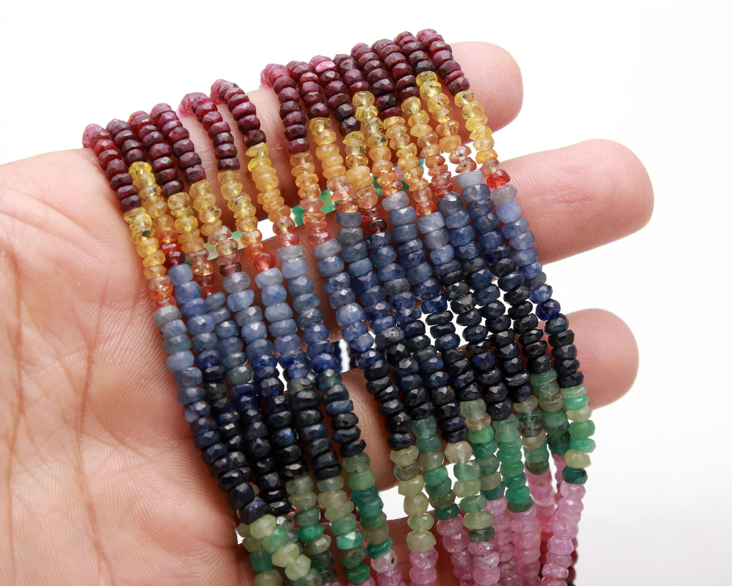 Multi Precious Faceted Rondelle 3-4 MM Natural Multi Precious Rondelle Ruby Emerald Sapphire Beads 16" String for Designer Jewelry Craft