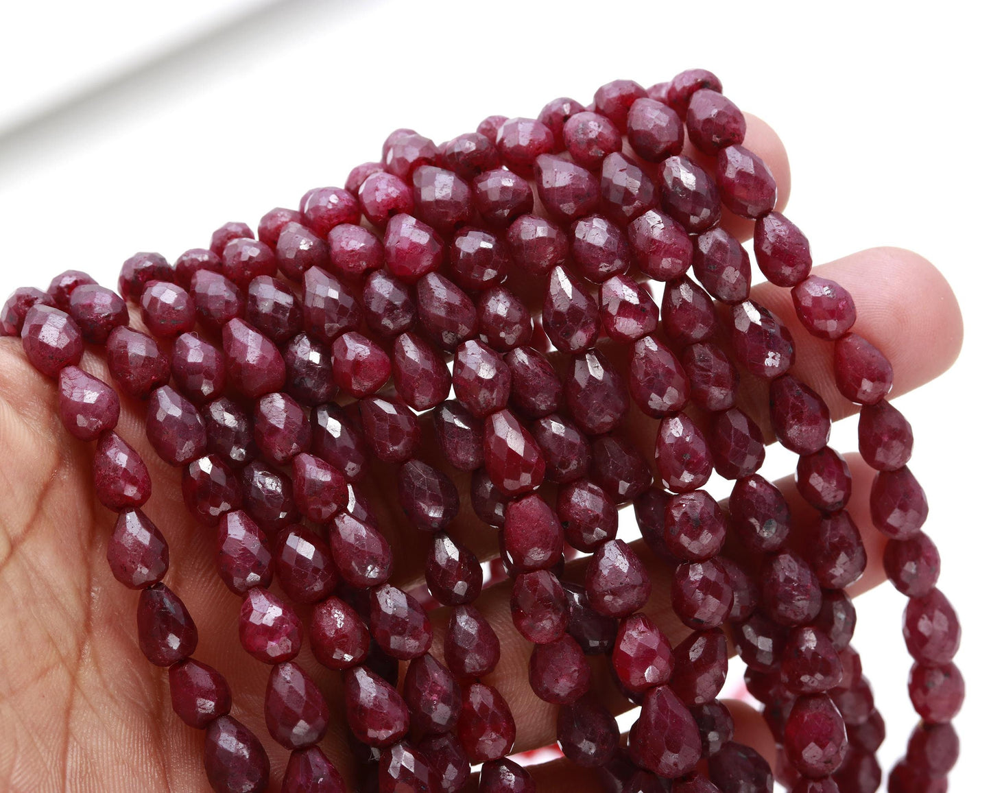 Ruby Corundum Faceted Drop Beads 5x6 - 7x10 MM Ruby Drop Beads 16" Strand Faceted Ruby Drop Beads for Handmade Designer Jewelry Making Craft