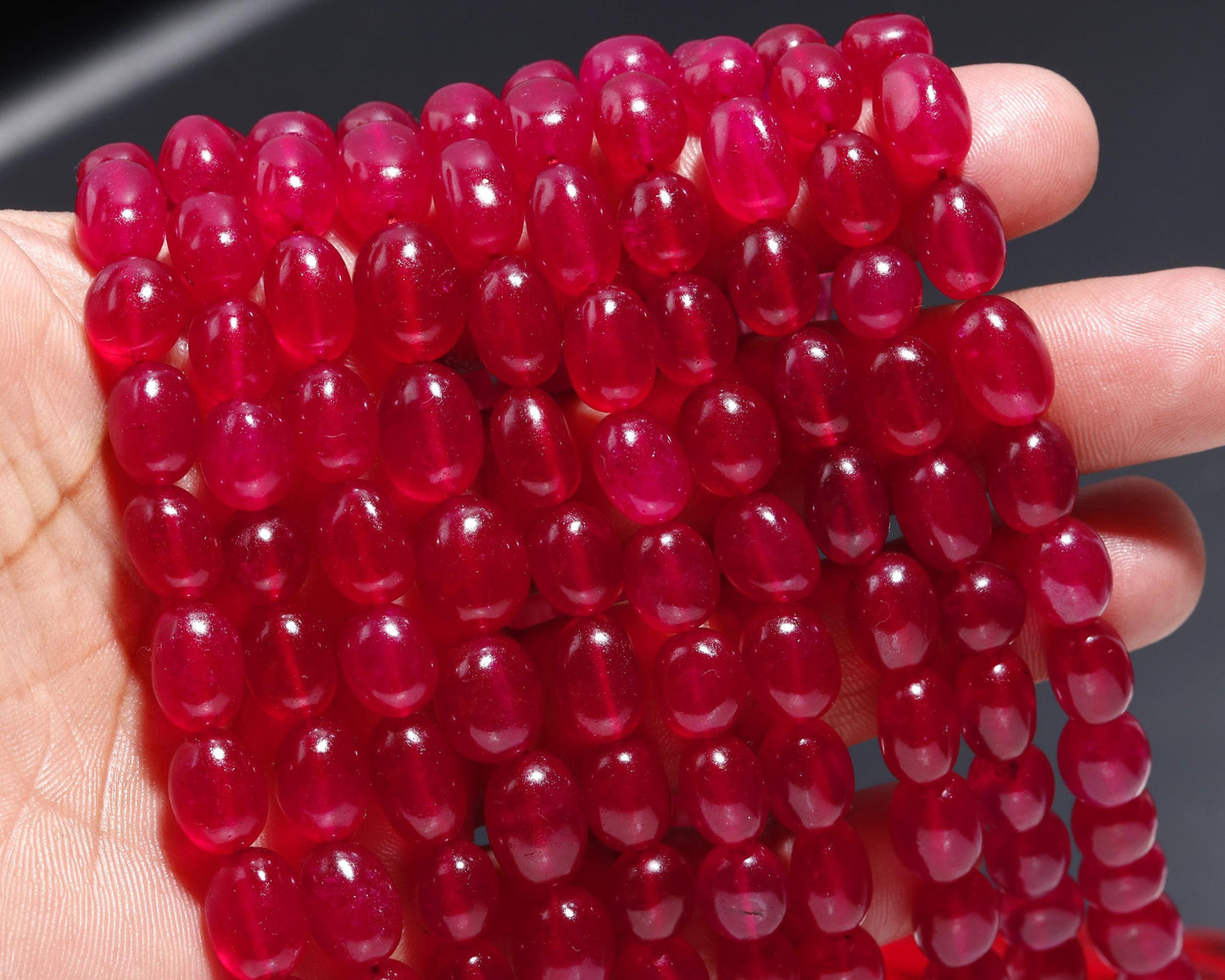 Ruby Quartz Smooth Oval Beads 8x10 - 9x11 MM Ruby Quartz Beads 12" Strand Ruby Quartz for Handmade Designer Jewelry Making Craft Supplies