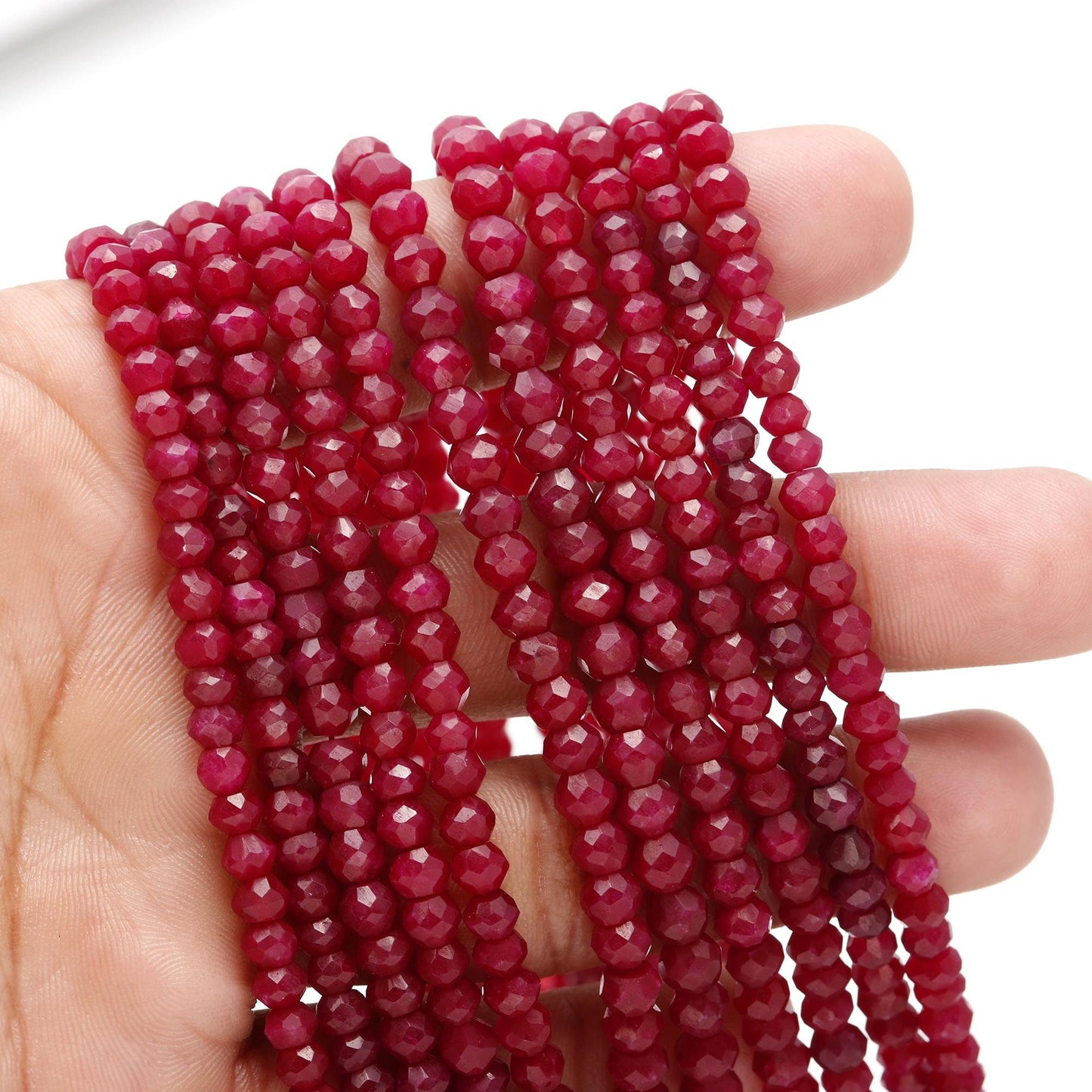 Ruby Faceted Rondelle Beads 4-5 MM Ruby Corundum Beads Ruby Rondelle Bead 13" Strand for Handmade Designer Jewelry Making Craft and Supplies