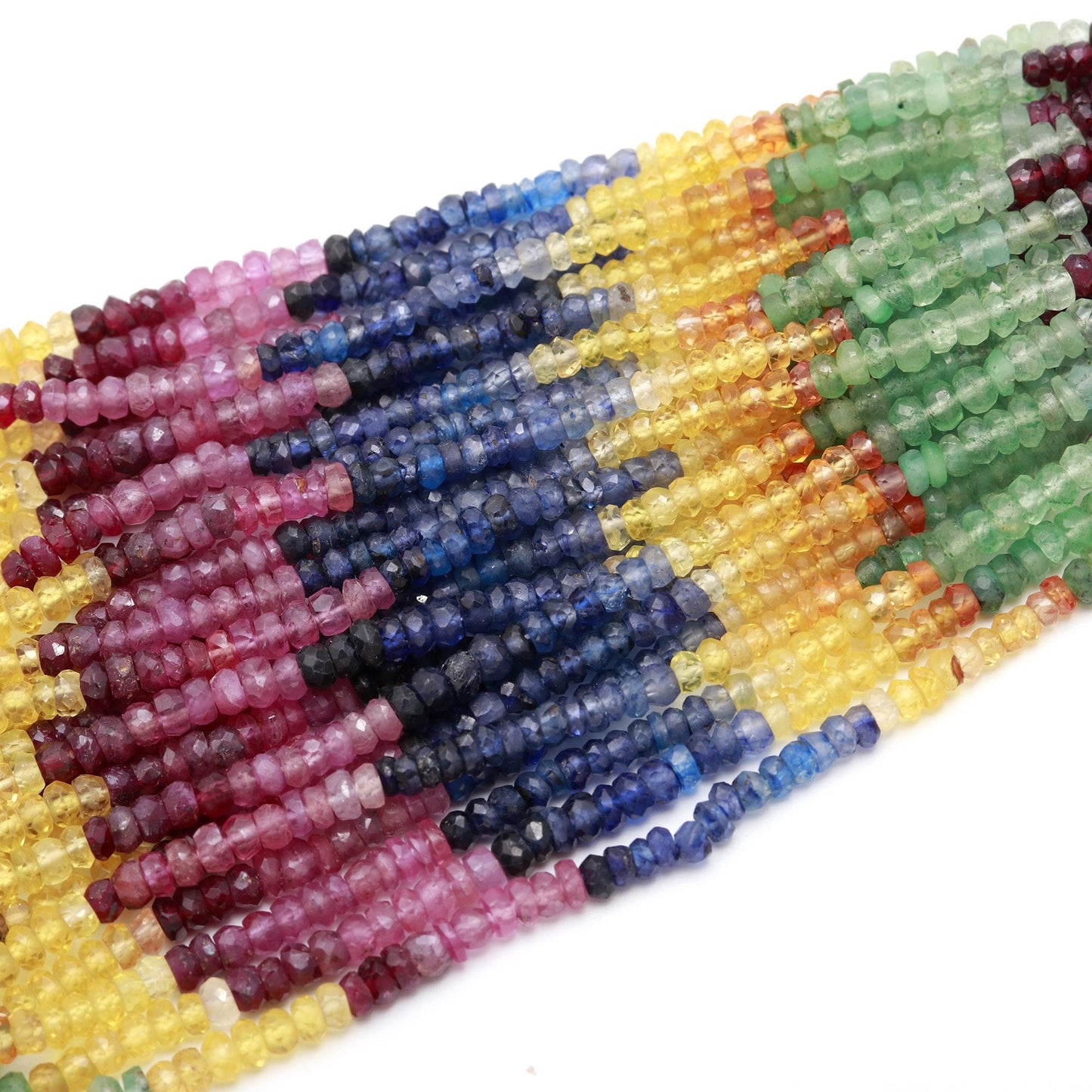 AAA Multi Precious Faceted Rondelle Beads, 3-4 MM Multi Sapphire Rondelle Beads, 16" Rondelle Ruby Beads Emerald Beads Sapphire Beads