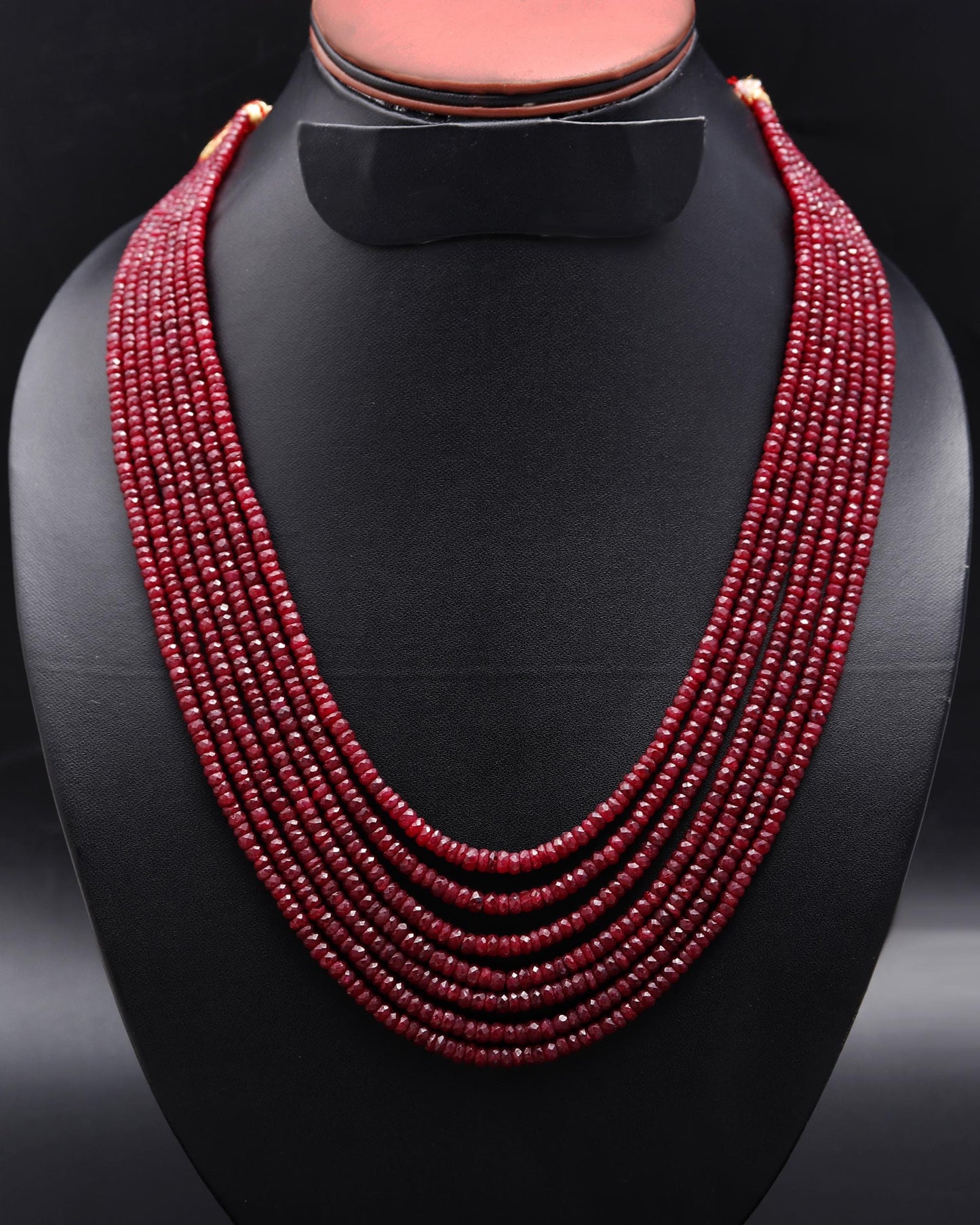 7 Strands Ruby Faceted Rondelle Bead 3.5-5 MM Ruby Corundum Necklace with Adjustable Clasp 16-20” Exclusive Jewelry Necklace for Special Day
